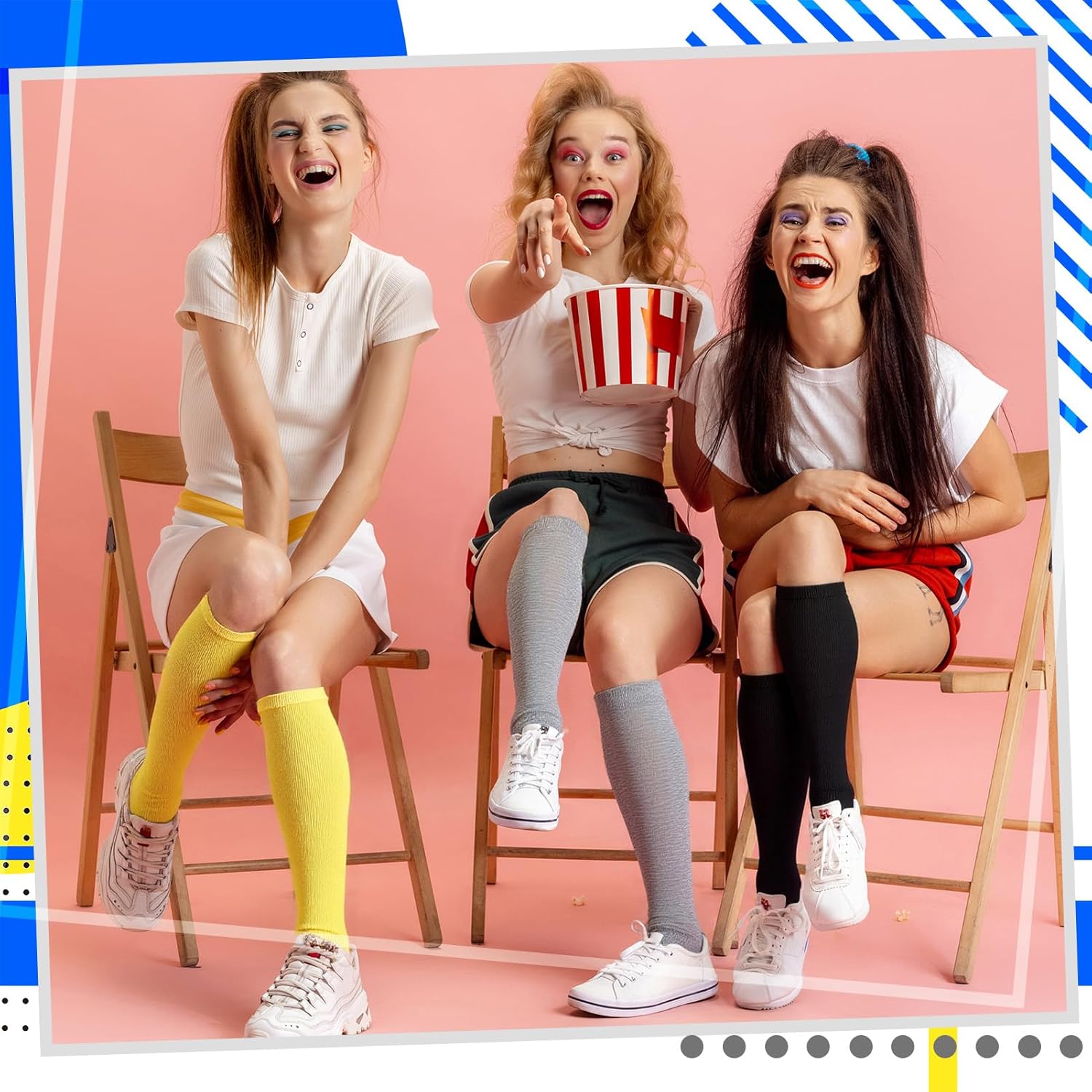 6 Pairs Knee High Socks for Women, Colorful Striped Long Tube Sock Non-Slip Breathable Sport School Uniform Socks Thigh High Stockings Christmas Gift Party - Image 5