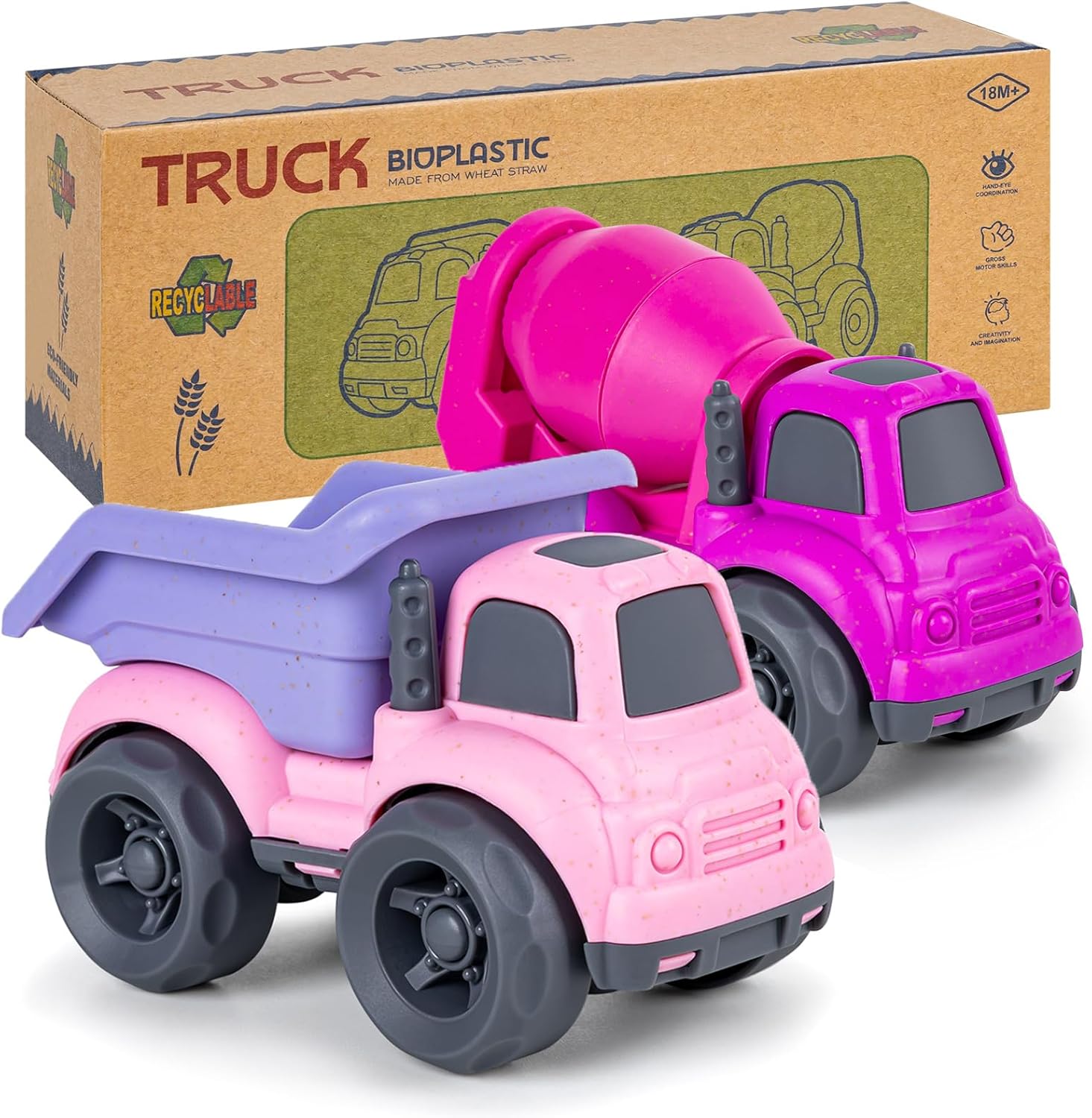 Aigitoy Toddler Car Toys for 1-3 Year Old, BPA Free, Phthalates Free, PVC, Dump Truck, Mixer Cement, Easter Christmas Birthday Gifts for 2 3 4 Year Boy Girl. Dishwasher Safe, Recycled Plastic