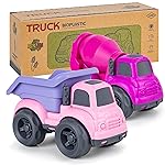 Aigitoy Dump Truck Toys for 3 Year Old Boys, BPA Free, Phthalates Free, PVC, Dump Truck, Mixer Cement, Easter Christmas Birthday Gifts for 2 3 4 Year Boy Girl. Dishwasher Safe,Recycled Plastic (Pink)