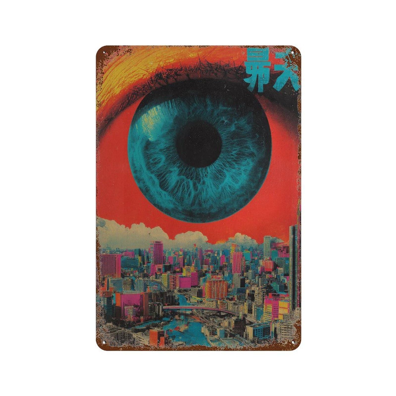xiaoxiaoshen Giant Blue Eye. Surrealism Vaporwave Wall Decor Art Metal Tin Poster Modern Home Decor Art Home Bar Shop Decorations Vintage Sign 30x20cm