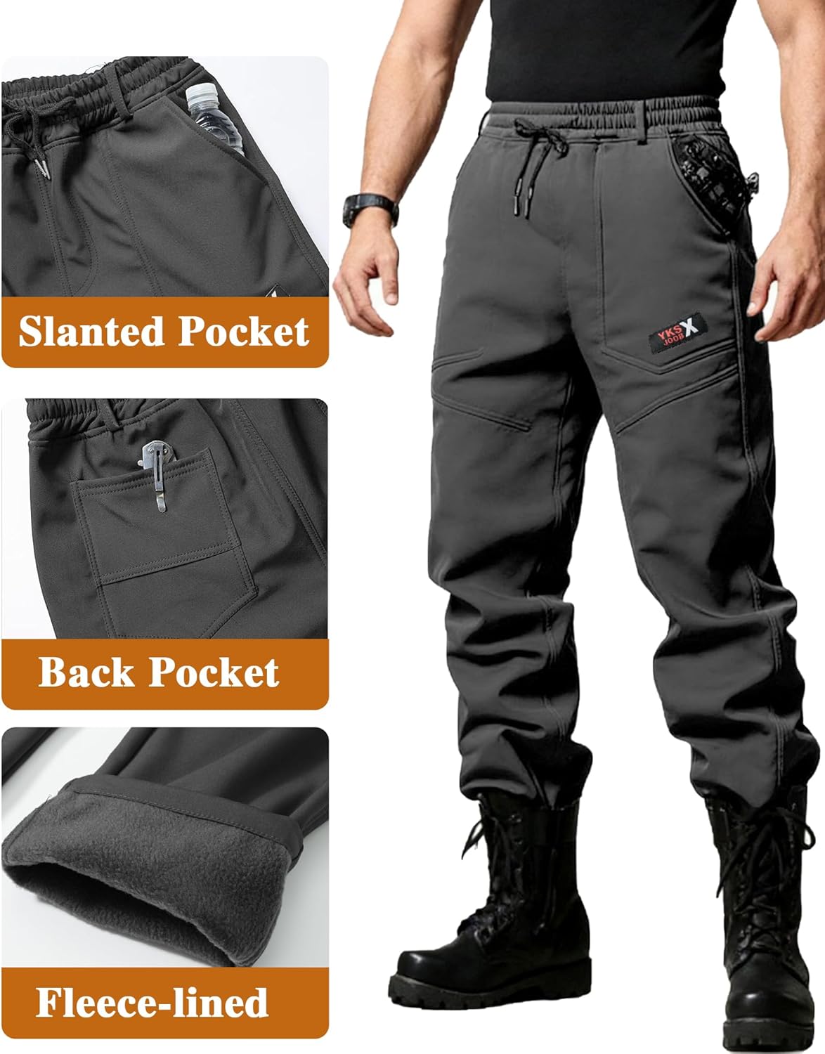 Men's Fleece Lined Tactical Suit, Waterproof Jacket and Pant Set Detachable Hoodie for Hunting Hiking Fishing