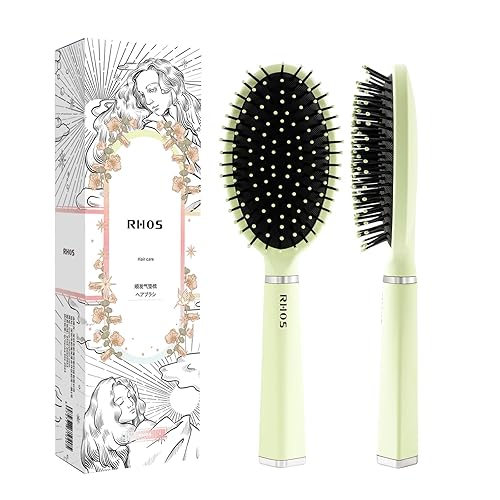 RHOS Cepillo desenredante para mujeres, hombres y niños, cepillo de pelo de paleta para cabello rizado, grueso y delgado, cepillo acolchado con