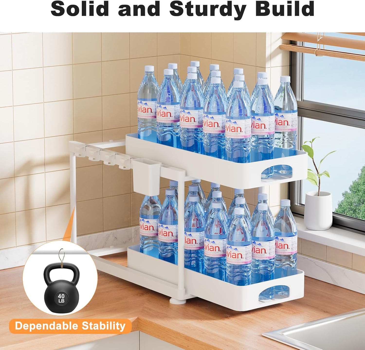 Under Sink Organizer, Under Kitchen Sink Organizer, 2 Pack Bathroom Cabinet Organizers and Storage, 2 Tier Pull-Out Multi-Purpose Storage Organizers for Bathroom Kitchen Cabinet, White - Image 4