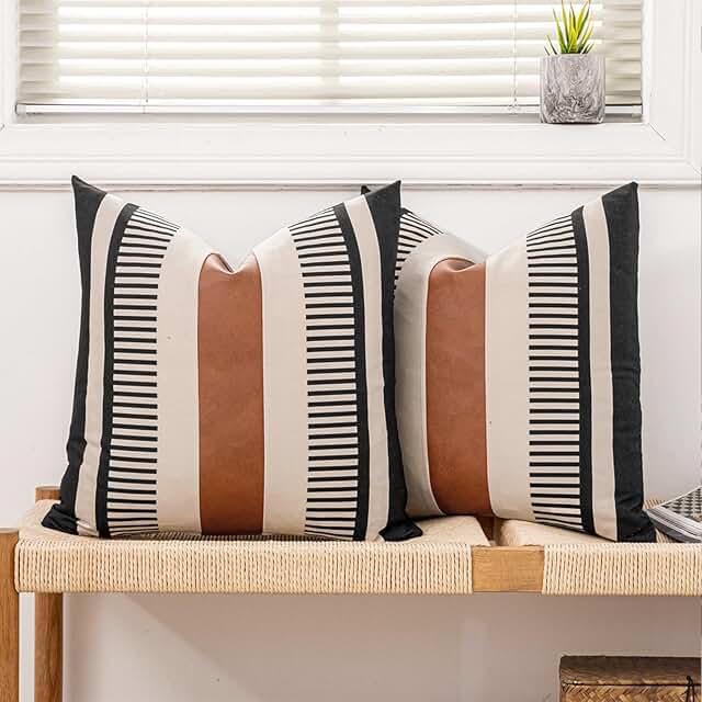 Set of 2 Farmhouse Striped Pillow Cover 18x18 Boho Accent Cushion Case F...