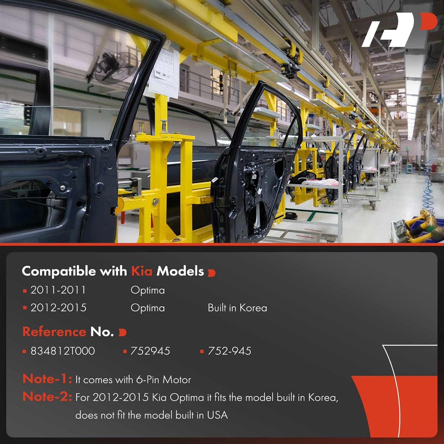 A-Premium Power Window Regulator with Motor Rear Passenger Side Compatible with Kia Optima 2011 2012 2013 2014 2015