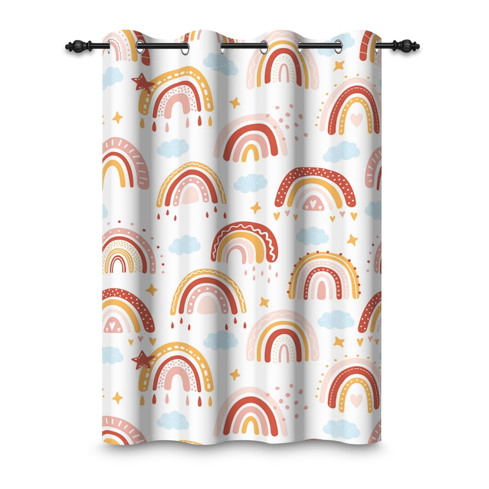 ggaimwf 42"x 84" Cartoon Rainbow Blackout Curtain for Kids Bedroom Boho Style Clouds Star Fantasy Sky Thermal Grommet Room Divider Window Drapes for Baby Girls Playroom Living Room,1-Single Panel