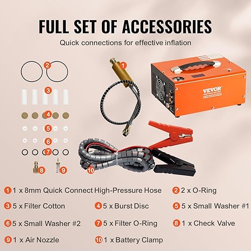 Miniatura 6 de VEVOR Compresor de aire PCP, compresor de pistola de aire PCP portátil de 4500PSI con convertidor integrado, parada automática  DC12VAC120V  Bomba