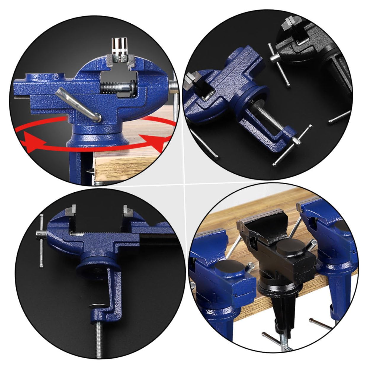 Étau de Table Pivotant Multifonction Bleu en Fer et Acier pour Atelier