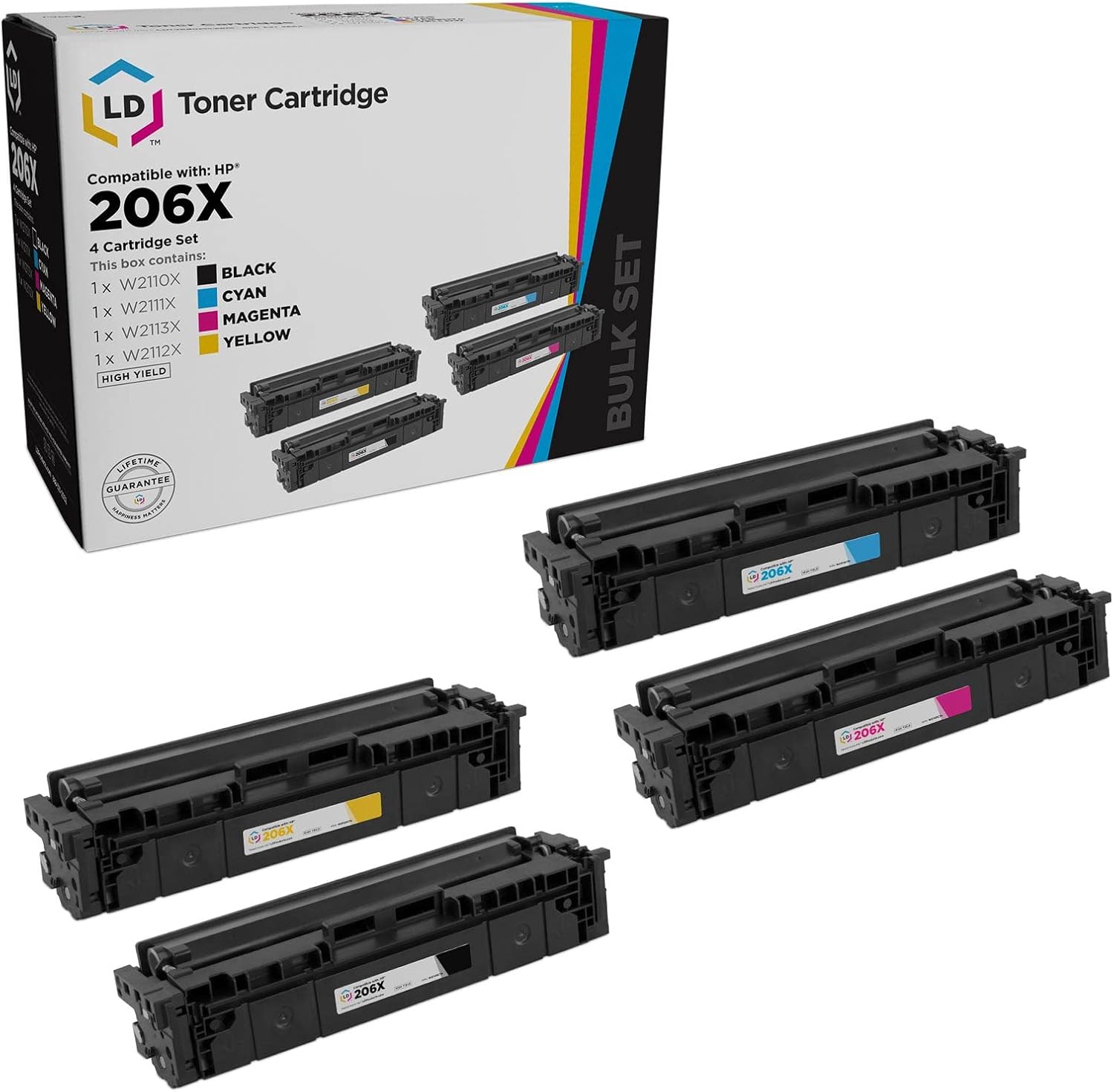 LD Products Compatible Toner Cartridge Replacements for HP 206X High Yield (Black, Cyan, Magenta, Yellow, 4-Pack) for use in Color LaserJet M255dw, M283cdw, M283fdw