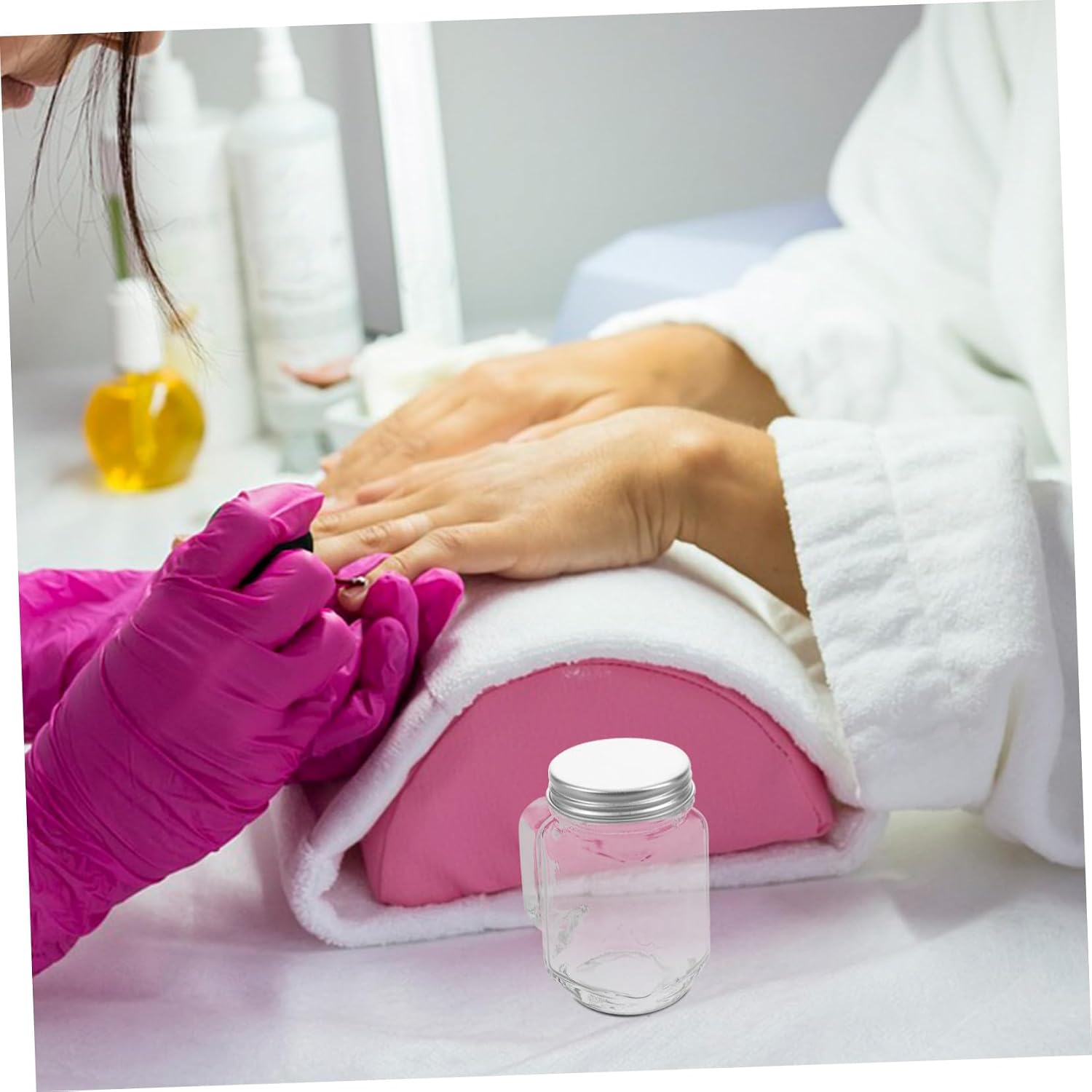 Nail Tool Sterilizer Glass Jar with Lid for Polishing Nails and Jewelry Storage Metal and Glass Material and Home Use Tweezer Storage Jar and Brush Cleaning Cup