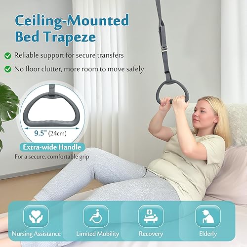 Miniatura 3 de Trapecio de cama para ancianos, soporte de dominadas, soporte de elevación para cama de hospital, trapecio para transferencia de movilidad en la