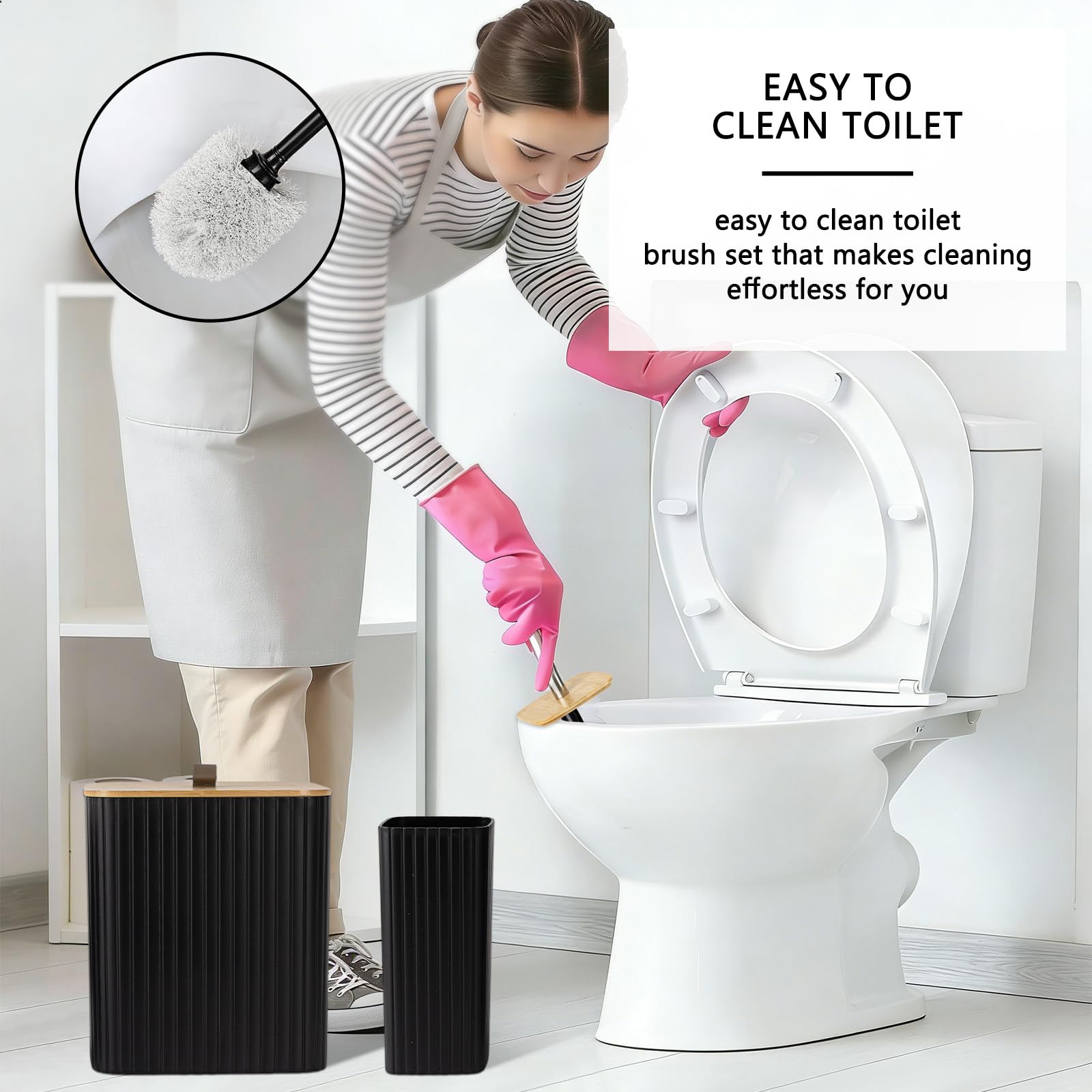 Capslpad Set di 9 accessori da bagno moderni con cestino, scopino per WC, portaspazzolino, tazza per spazzolino da denti, dispenser di sapone per lozione, portasapone, porta Qtip, vassoio per la