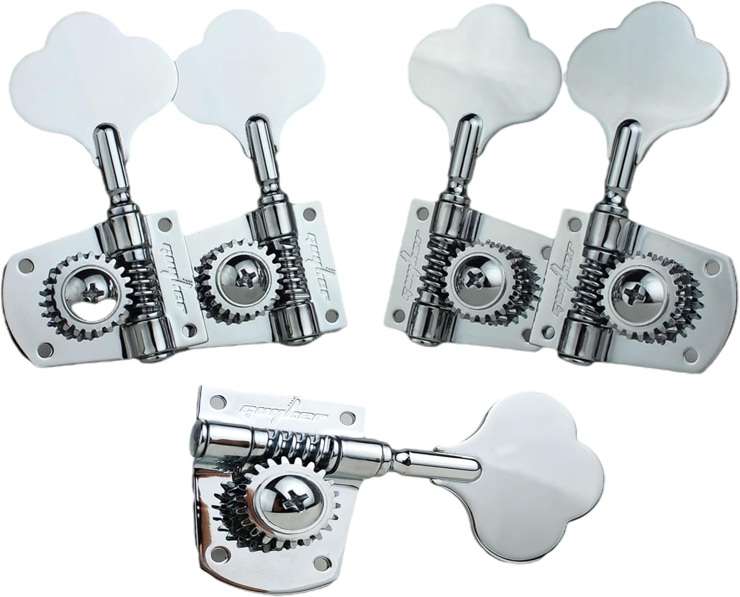 Guyker Bass Machine Head (3R + 2L) - 1:21 Ratio Gear Open Frame Tuners Tuning Key Pegs Replacement for Electric Jazz Guitar Bass or Precision Instruments, Chrome