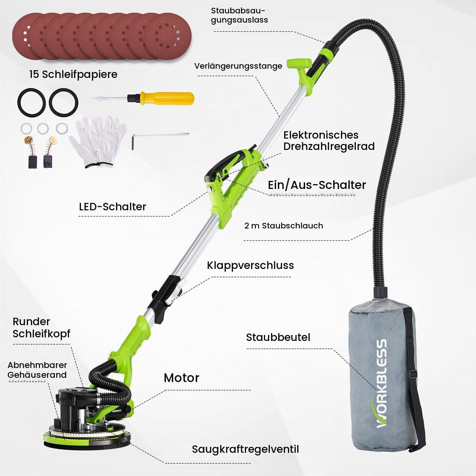 15 Stück Trockenbauschleifer mit Staubsauger 1000-2100 U/min