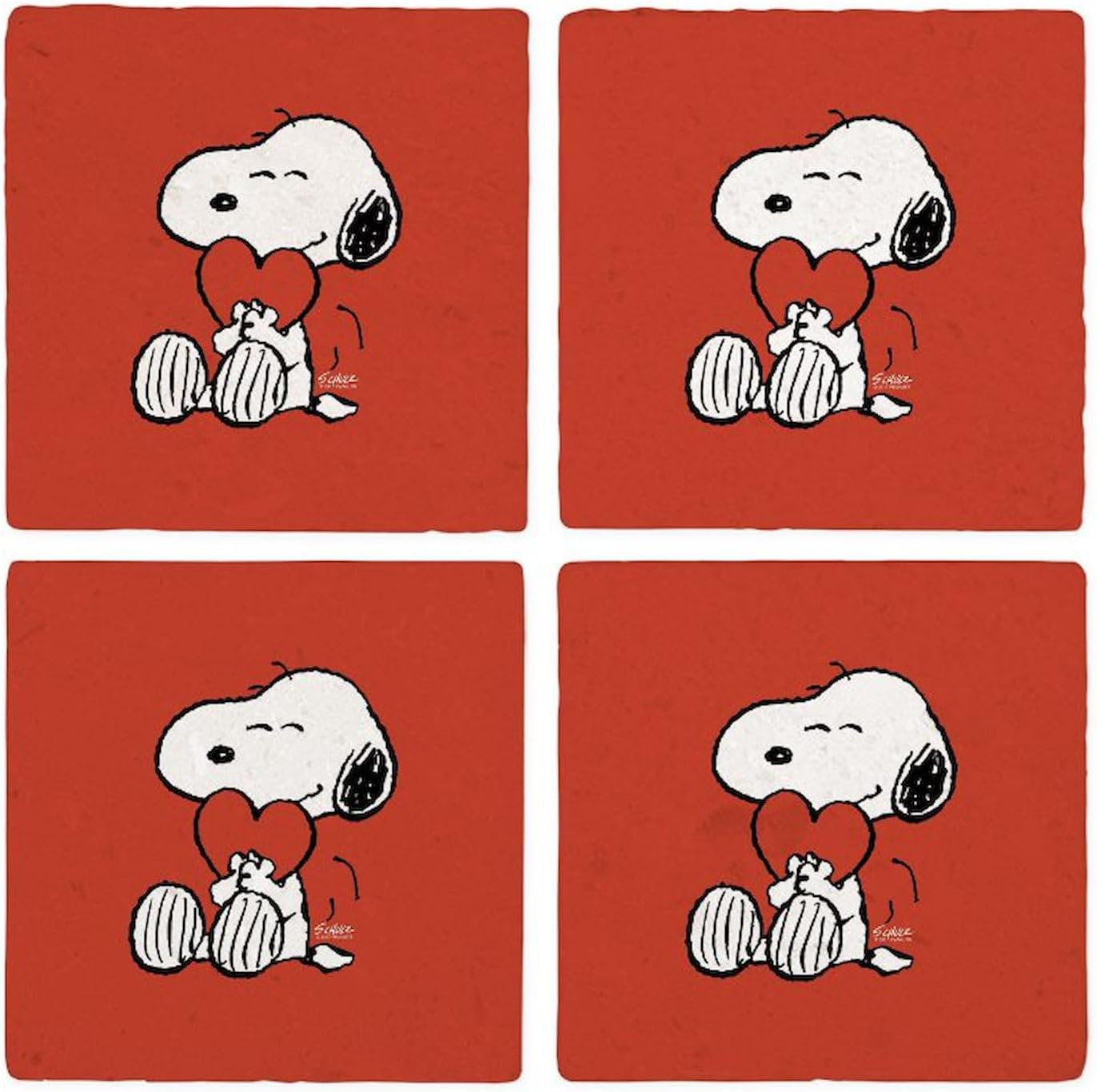 CafePress Peanuts: Snoopy Heart Tumbled Stone - Set of 4 Coasters Set of 4