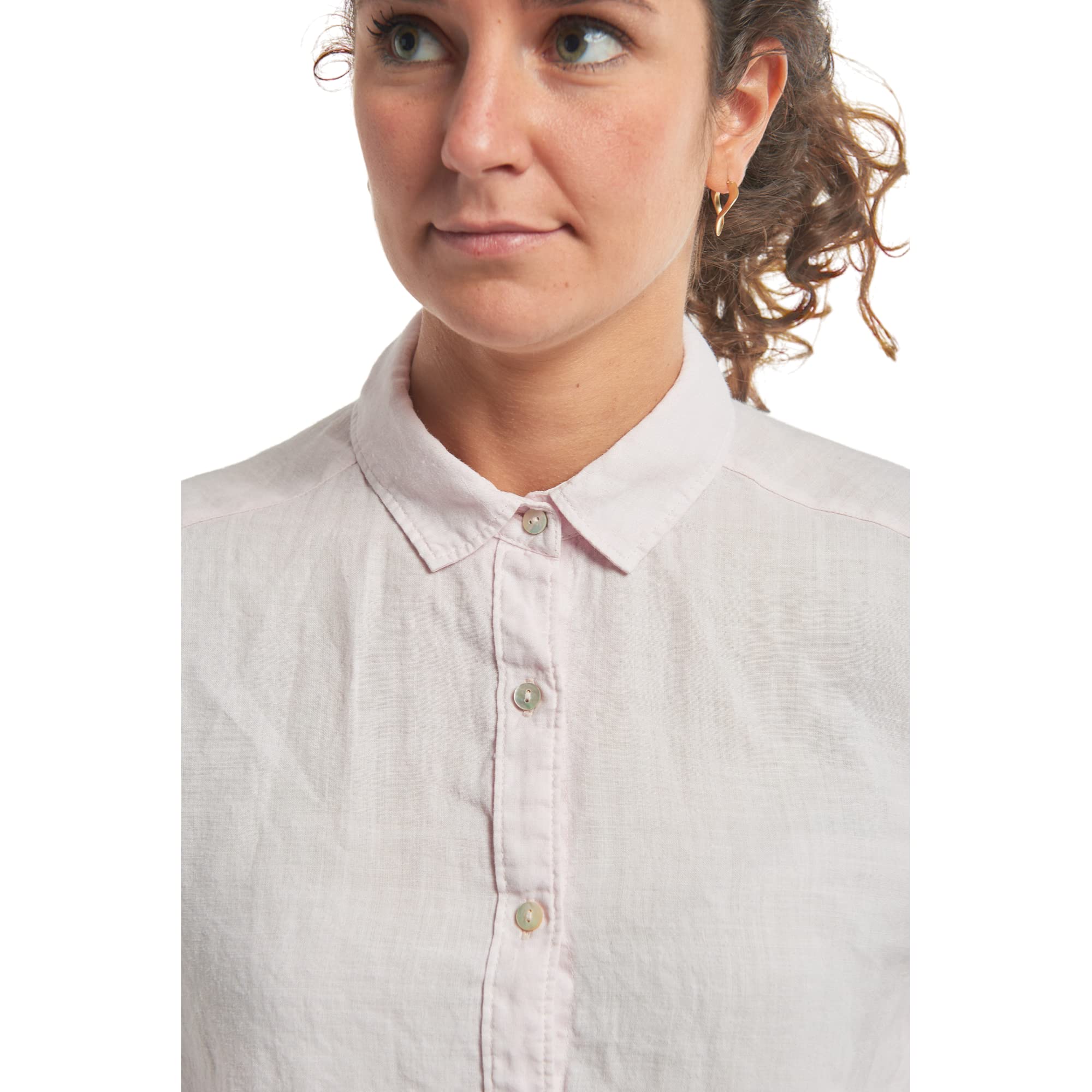 Camicia da Donna in Puro Lino, Elegante Bottoni Davanti, Collo Classico, dalla S alla XXL, in Cinque Fantasie o Tinta Unita, Bianca, Beige, Rosa, Blu, A Righe