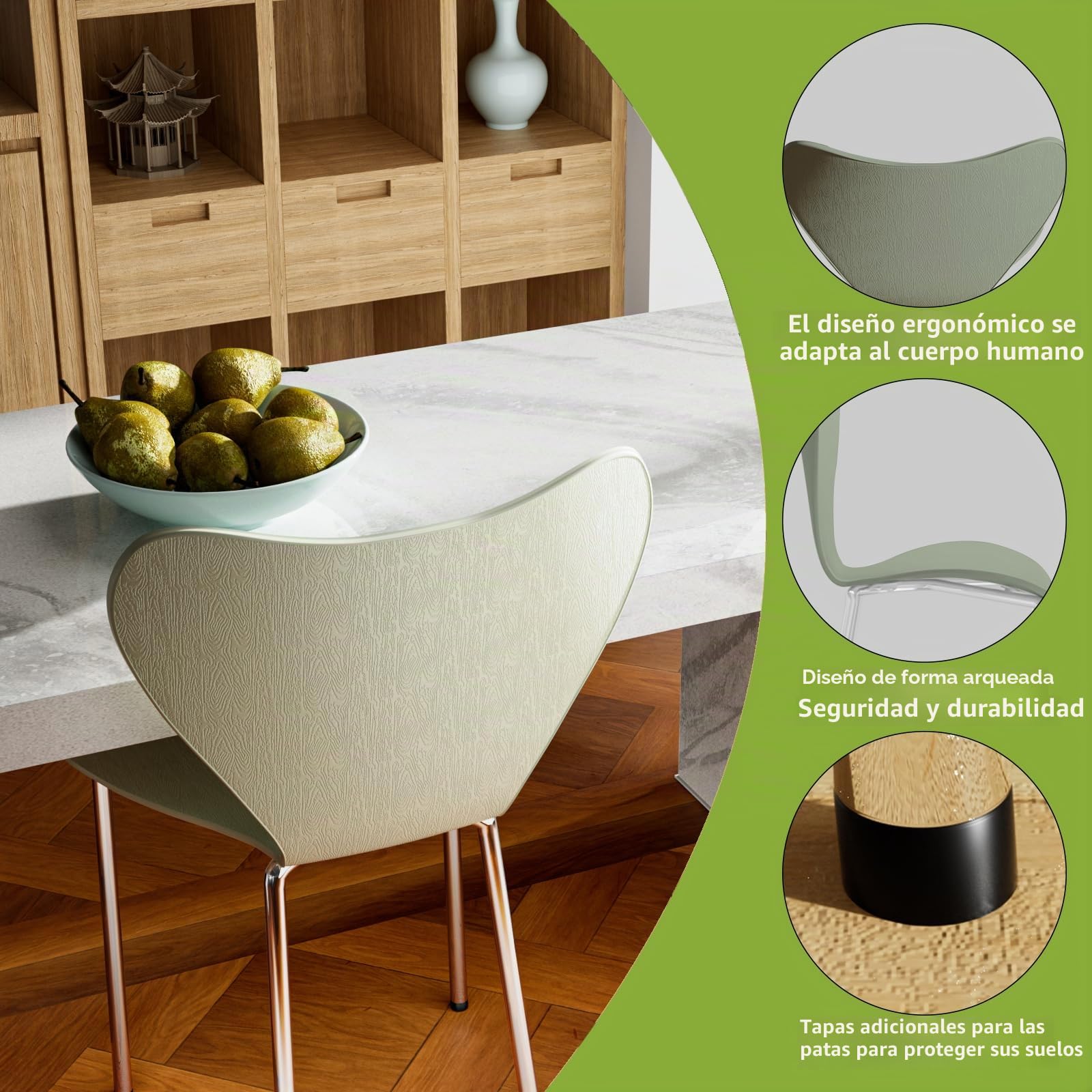 PIPIPOXER Juego de 4 sillas de Comedor, Polipropileno sillas de Comedor, sillas de Cocina, sillas de salón con Respaldo de Polipropileno y Patas de Placa eléctrica,Negro Gris Amarillo Verde