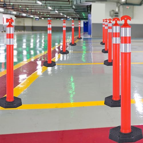 Miniatura 4 de Paquete de 6 conos de delineador de tráfico de 42 pulgadas con base de goma octogonal de alta resistencia, kit de postes canalizadores para trabajos