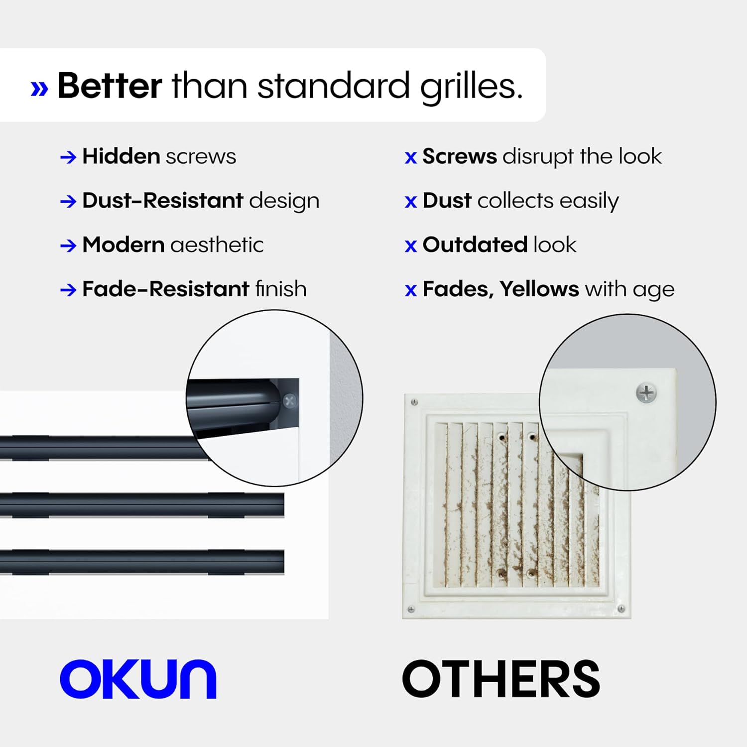 OKUN - Standard Linear Slot Diffuser - 14" x 6" Duct Opening Cutout - 16" x 8" Matte White AC Vent Cover - Concealed Design Register Grille for Ceiling/Walls - Decorative Air Vent