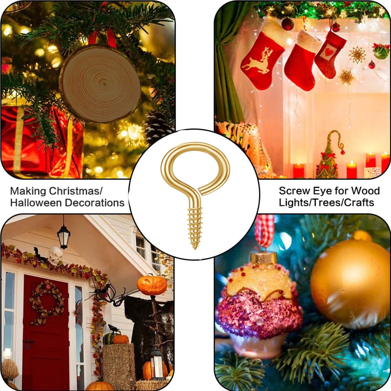 120 Pcs 1 Inch Metal Screw Eyes Hook Self Tapping Screw in Eye Hooks Ring for Indoor & Outdoor Hanging, Lifting and Securing Cables, Wires Etc Small Items, Gold