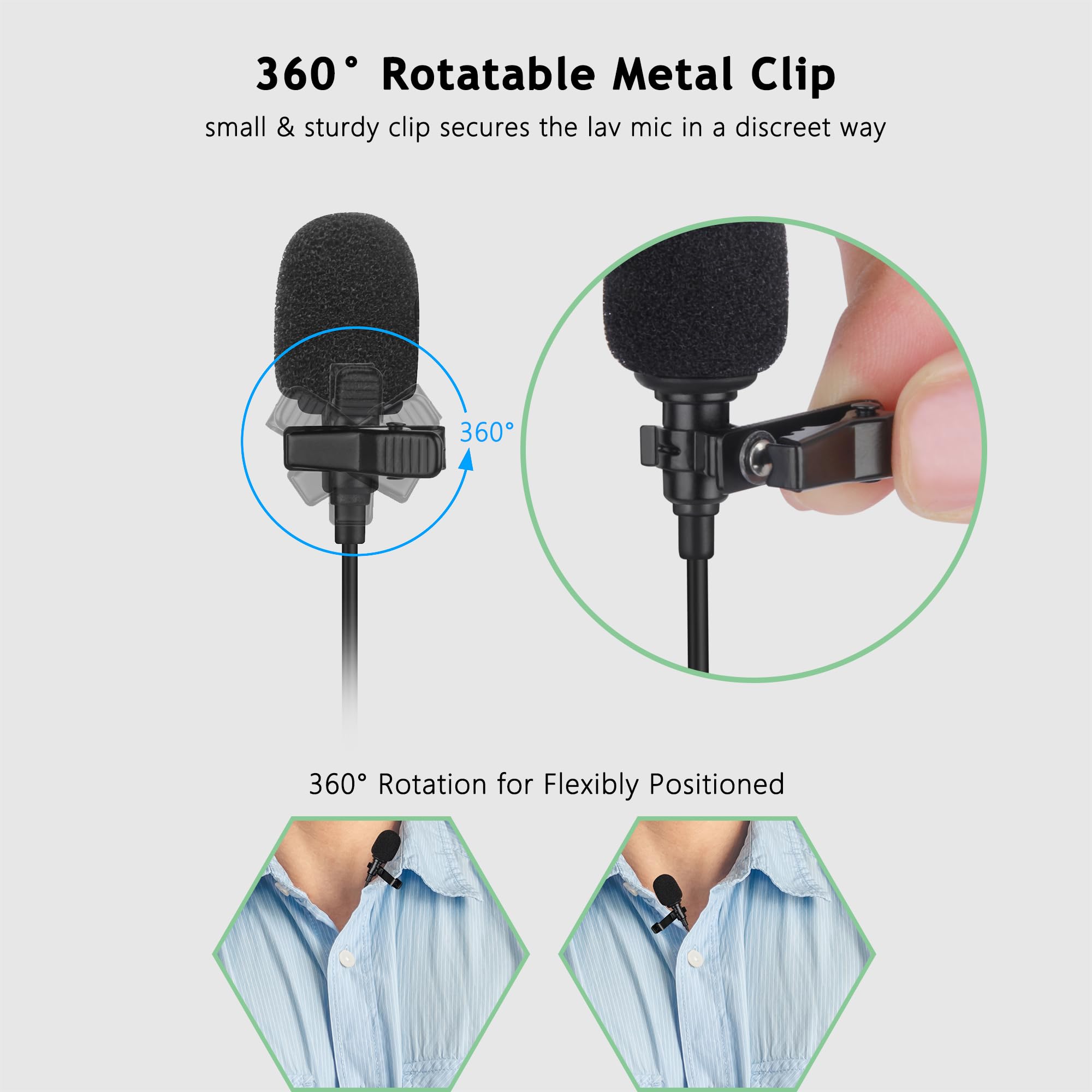 Lavalier Microphone USB C, Audio Condenser Lav Mic for iPhone 16/15 & Samsung, Google, Oneplus, Clip-on Mic with USB-A for Computers & Laptops, 6.6FT, Ideal for Youtube Vlog, Interview & Podcast