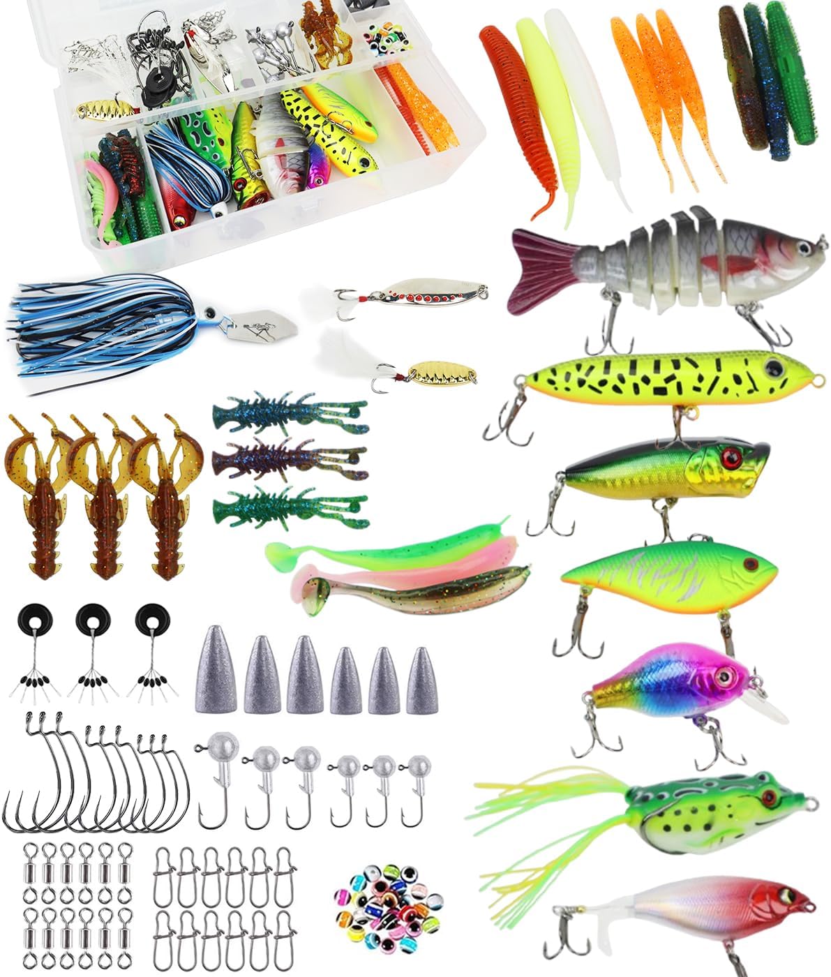 Fishing Lure Kit for Freshwater Bass, Fishing Tackle Set for Beginner Adults Including Crankbaits Spinnerbaits Topwater Baits Kit with Tackle Box