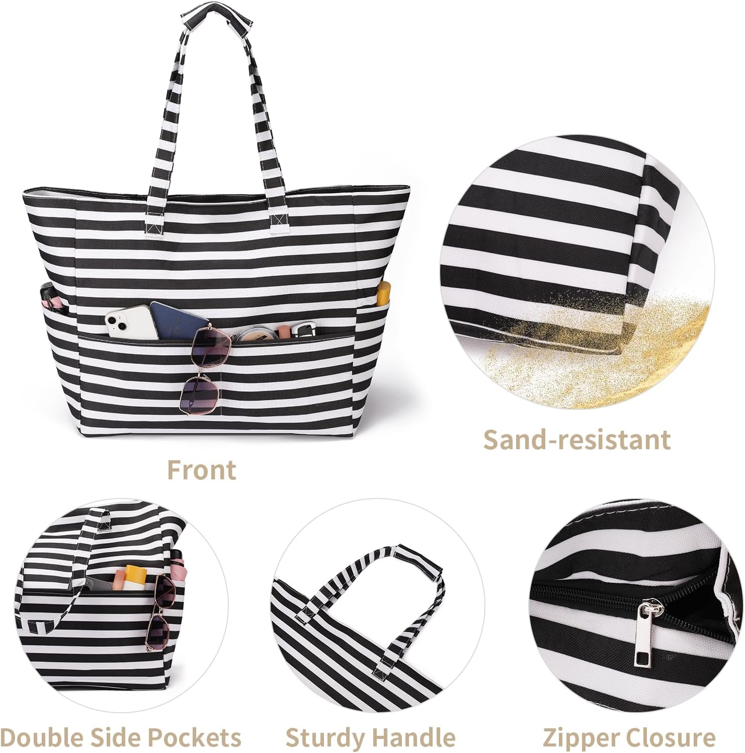 Beach Tote Bags for Women Large Beach Bag with Zipper Pool Bag for Gym Weekender Travel Water-resistant Sand-resistant - Image 6
