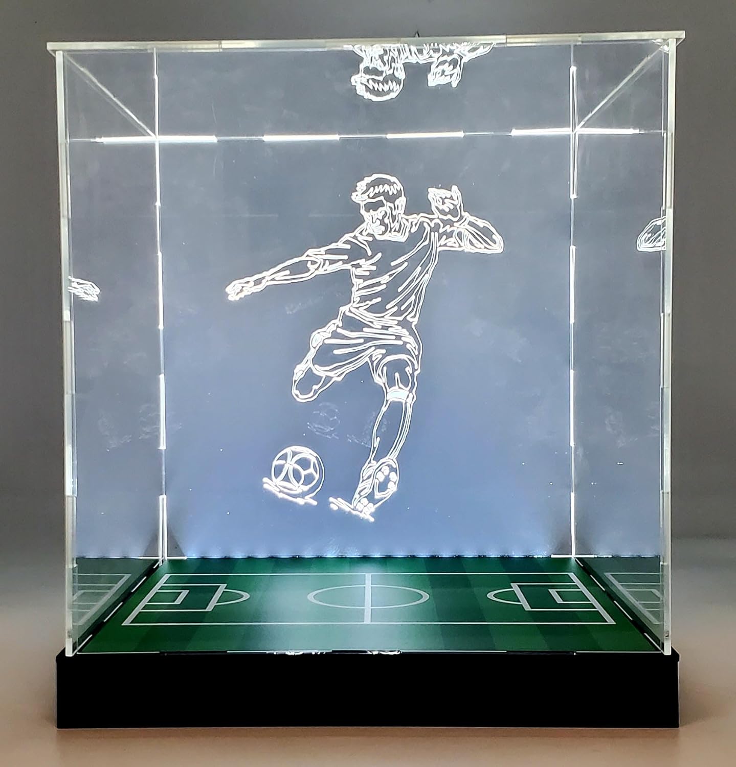 LED Lights Soccer Ball Acrylic Display Case Box Sports Mirror Field Showcase Shoes UV Protection (Soccer Ball)