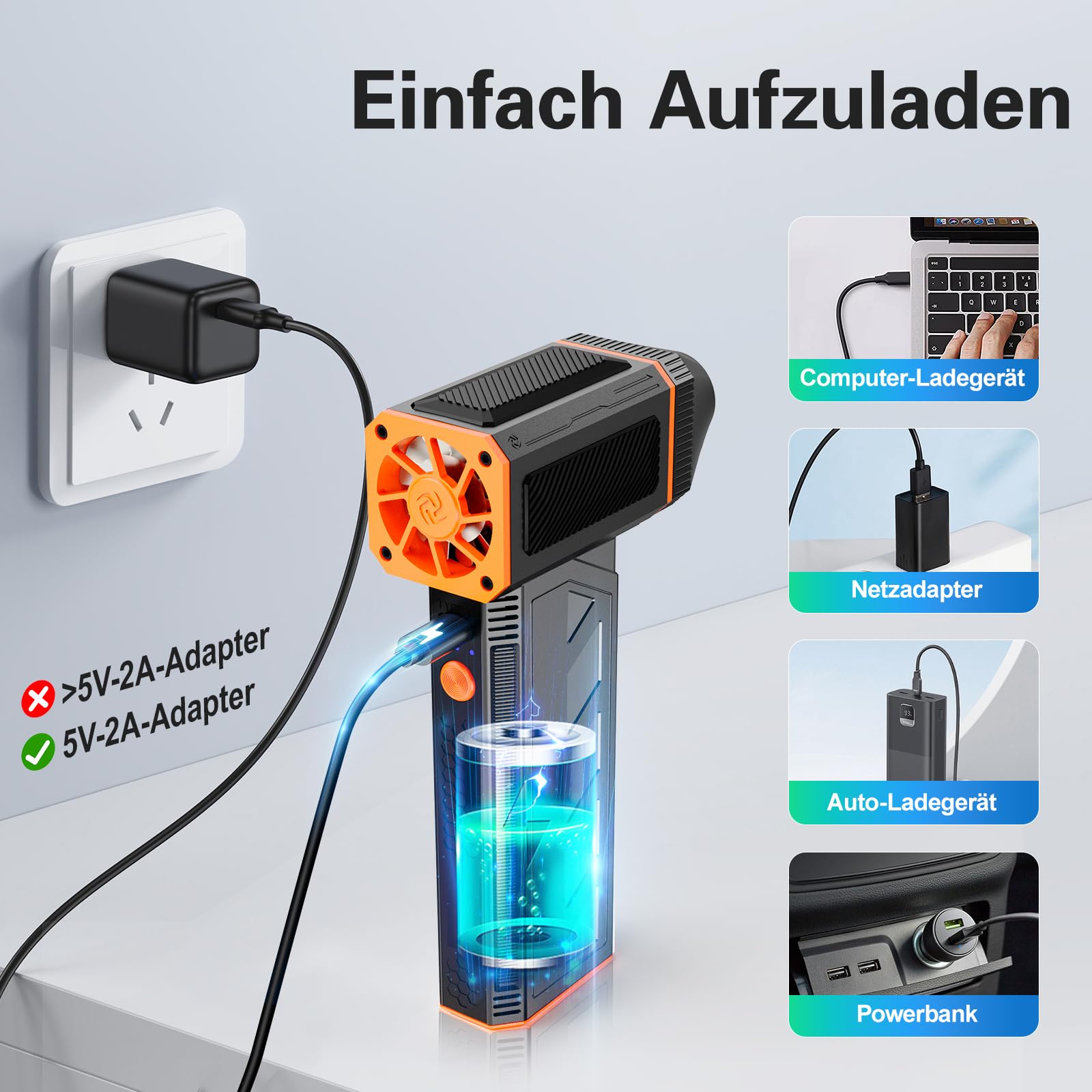 Electric Air Duster Compressed Air 3-Gang 130,000 U/min Elektrischer Staubgebläse Mini-Gebläse mit Akku Super Power Turbo Bläser für Computer Tastatur Haus Outdoor und Auto
