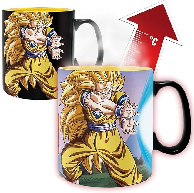 ABYstyle Dragon Ball Z Thermal Effect Mug Kamehameha Super Saiyajin Son Goku 460 ml Ceramic Black