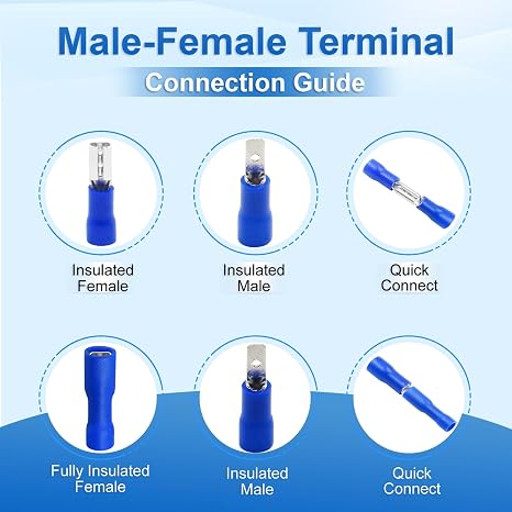Baomain 100-Pack 0.11 Female Quick Disconnect Spade Terminals, 16-14 AWG 2.8mm, Insulated Crimp Connectors Blue