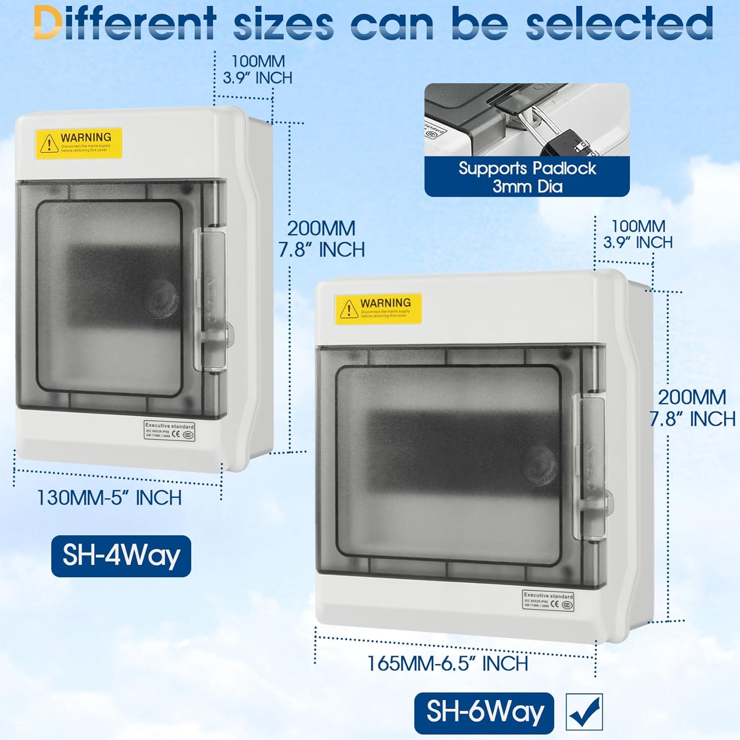 Outdoor Circuit Breaker Panels, Sub Panel Breaker Box with Clear Cover, Bus Bars and DIN Rail for Indoor and Outdoor (SH-6WAY)