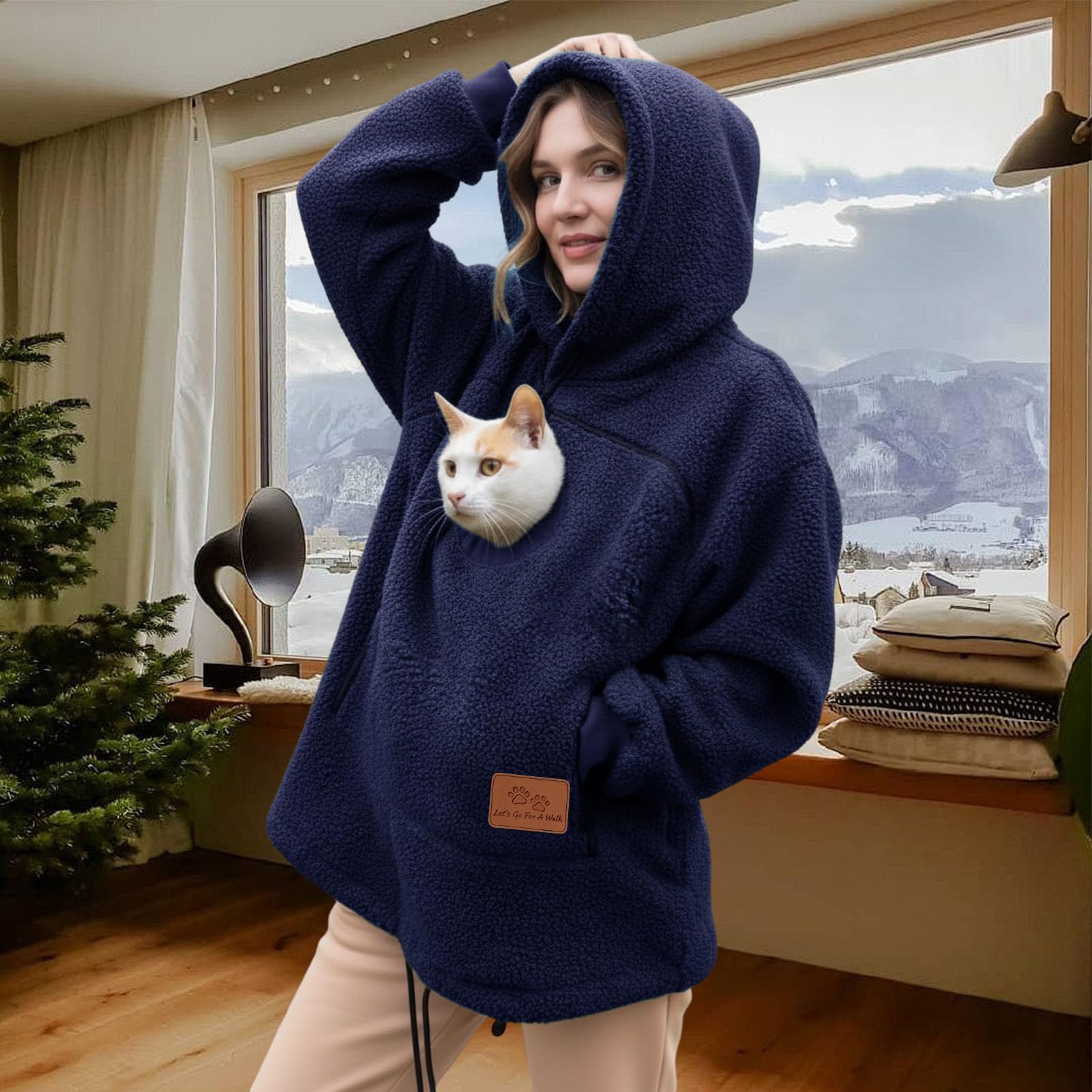 Generico Felpa con Cappuccio for Marsupio for Cani E Gatti con Cerniera, Tasca A Marsupio, Felpa con Cappuccio for Trasportino for Animali, Felpe Calde E Sciolte(Navy Blue,XX-Large)