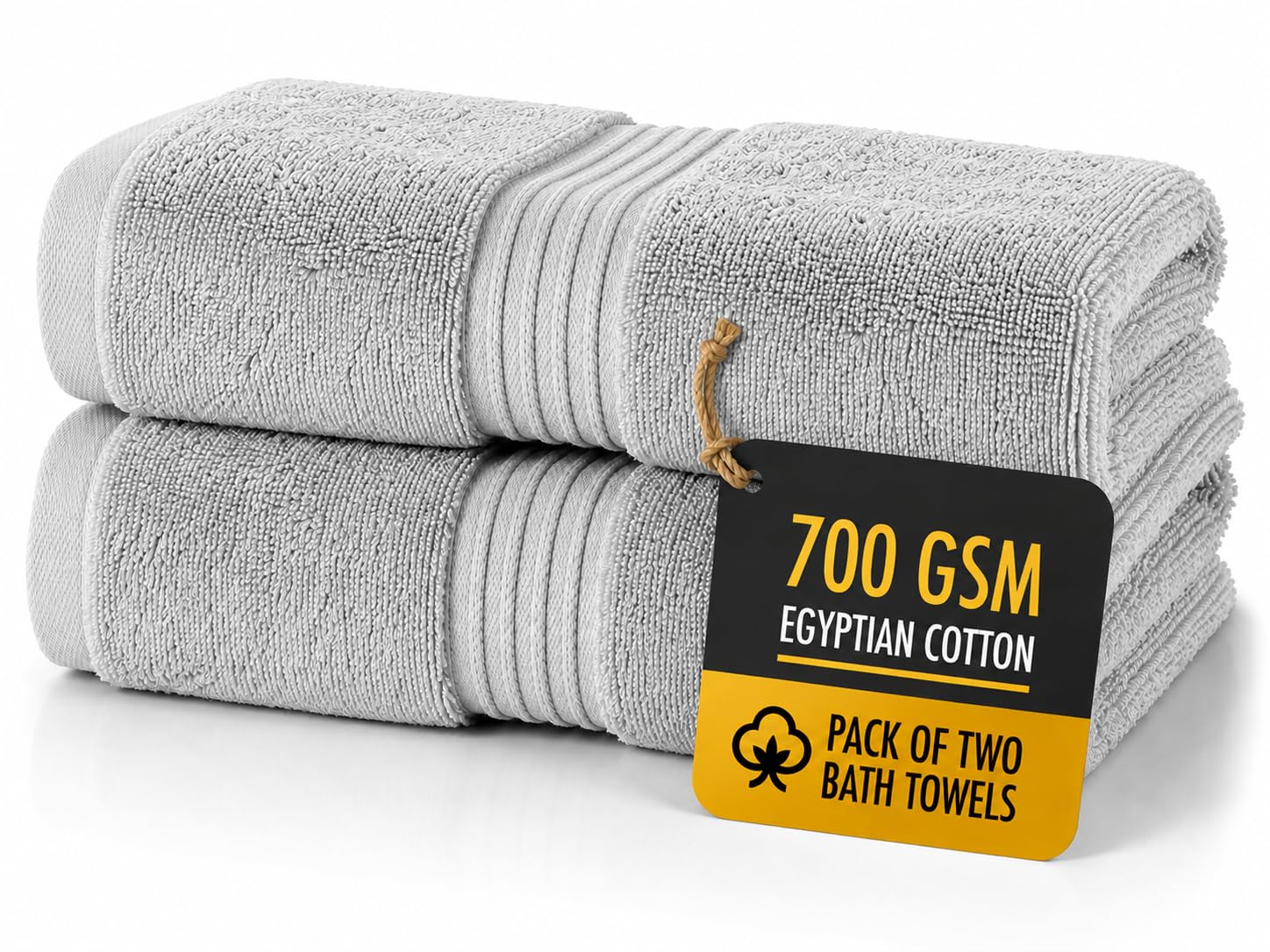 Lot de 2 serviettes de bain grises (130 x 70 cm) - 700 g/m² draps de bain en coton égyptien super absorbant - Séchage rapide - Qualité hôtelière - Serviettes de salle de bain pour la maison, le