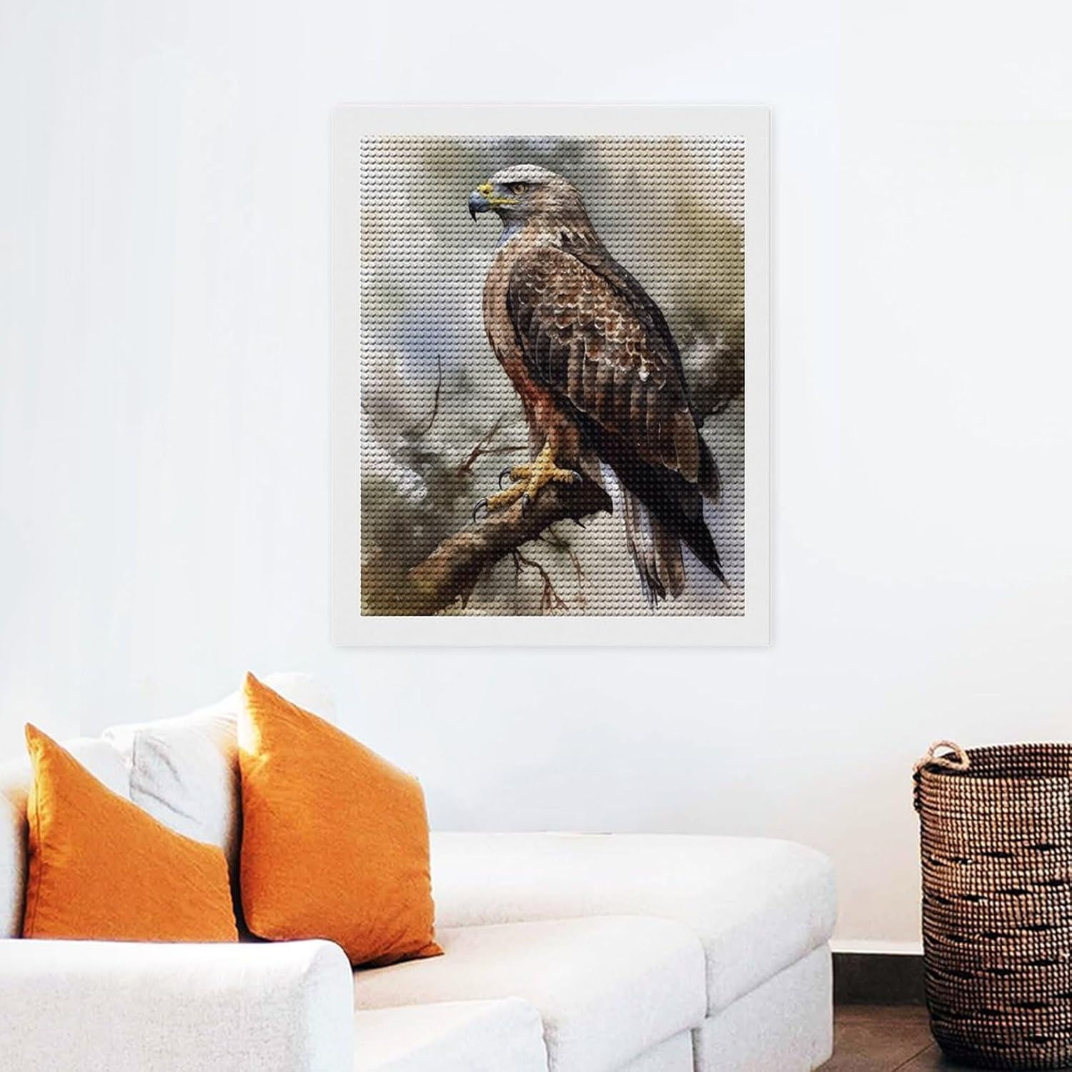 Diamond Painting Kits for Adults Watercolor of Hawk Sitting in The Tree Full Drill Diamond Dots Paintings Diamond Art Kits DIY 5D Diamond Painting Kits for Home Wall Decor 16"x20"