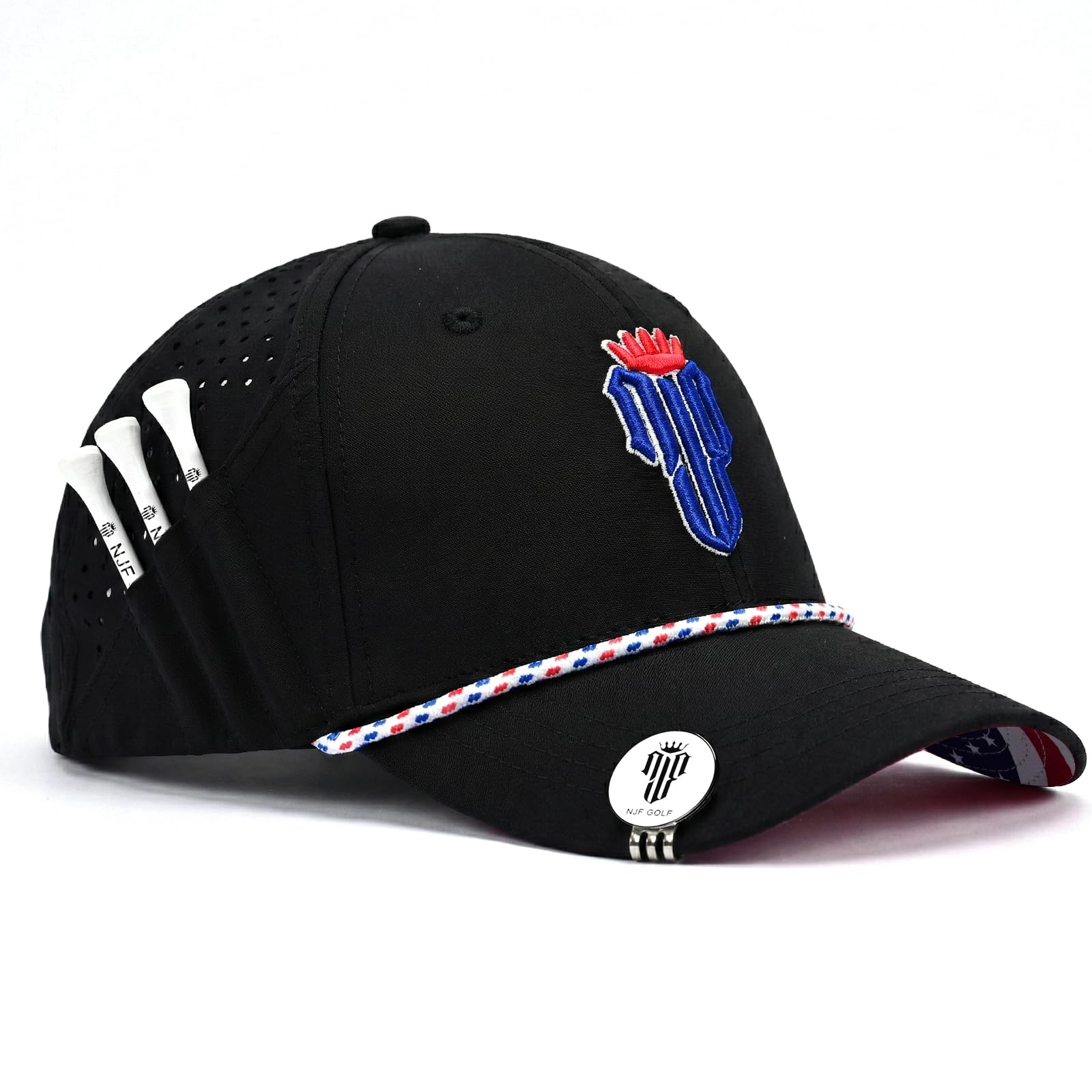 NJF Golf Performance Hats for Men with Tee Holder &amp; Magnetic Ball Marker