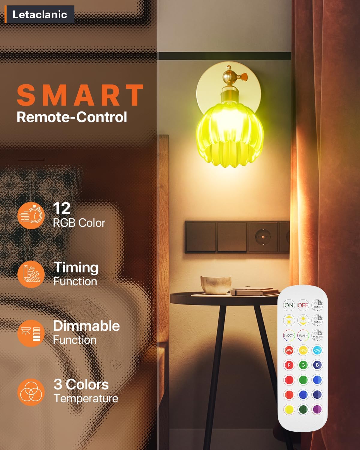 2 Pack Vintage Battery Operated Wall Sconce with Green Tulip Glass Lampshade, 4000mAh Battery, Lossless Installation Battery Powered Wall Light with Remote Control for Bedside Bedroom