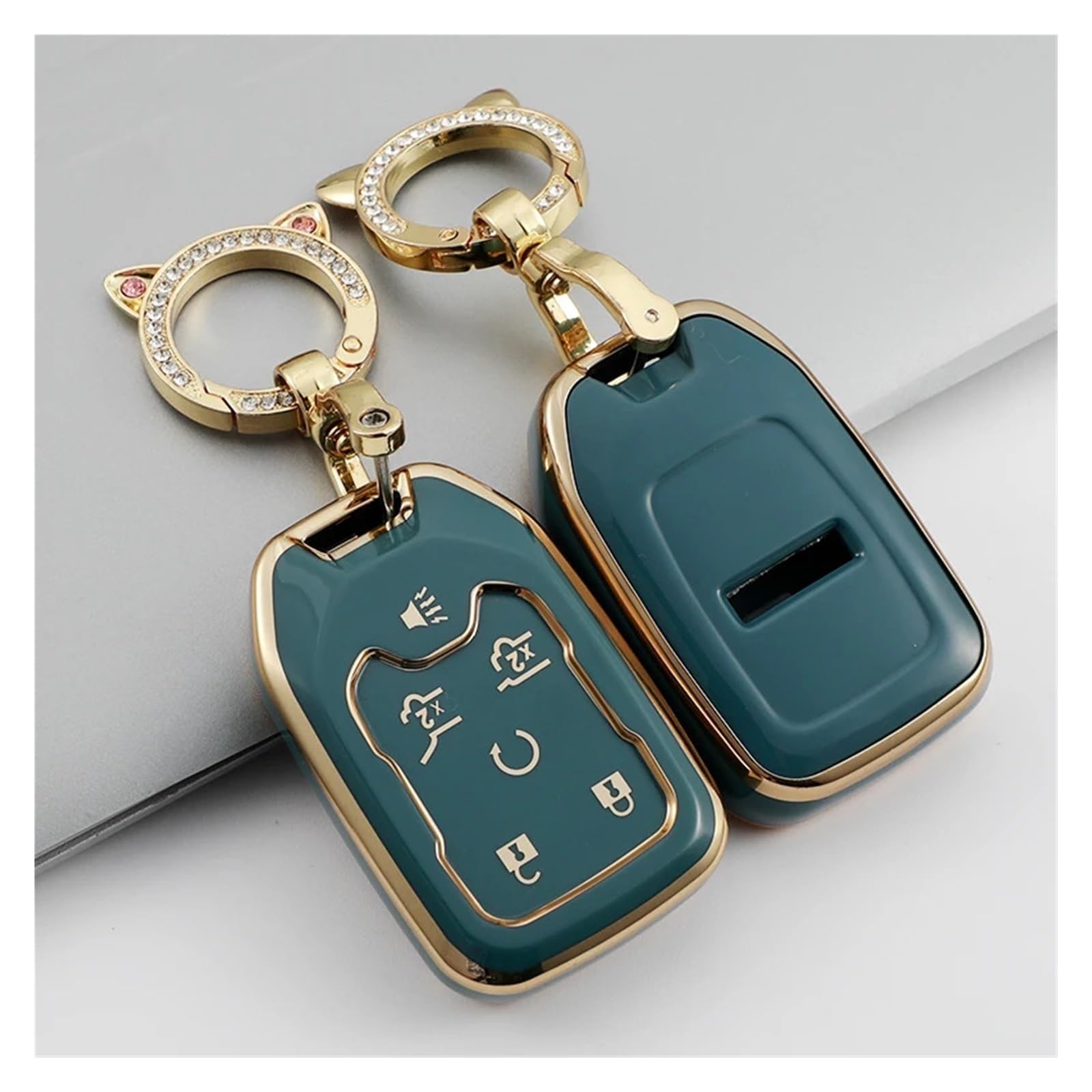 Funda Llave para Yukon XL para Sierra para Terrain para Acadia Funda para Llave De Coche Funda para Mando A Distancia Llavero con Soporte(White Key Chain)