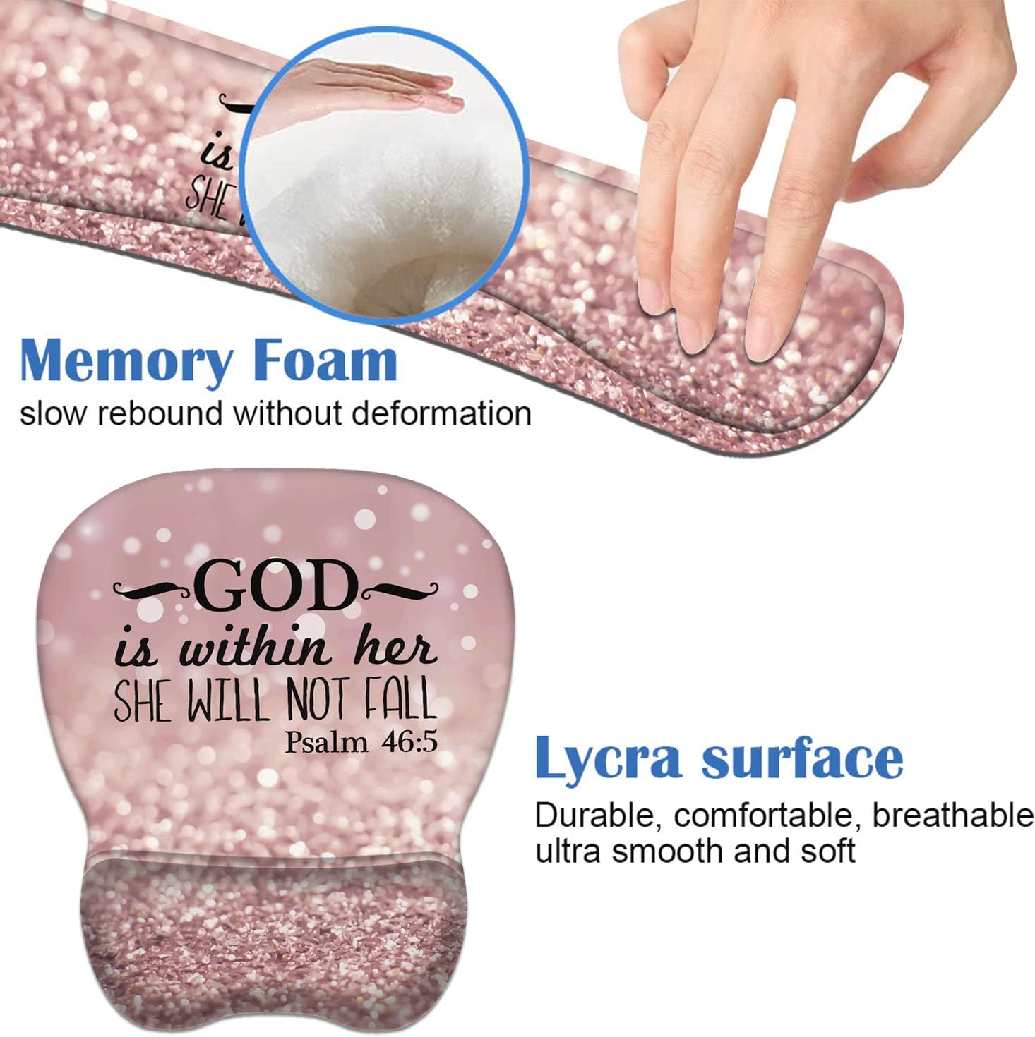 Ergonomic Mouse Pad Wrist Support and Keyboard Wrist Rest Set with Coasters, Non-Slip PU Base, Easy Typing & Pain Relief, Perfect for Home Office Working Studying, Bible Verse Psalm 46:5