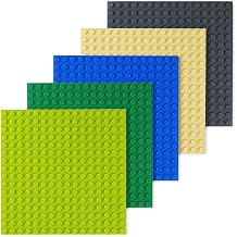 Baseplate Block Plate Classic Double Sided Compatible 16 x 16 Pitch Set of 5 Colors Green, Light Green, Beige, Blue, Gray