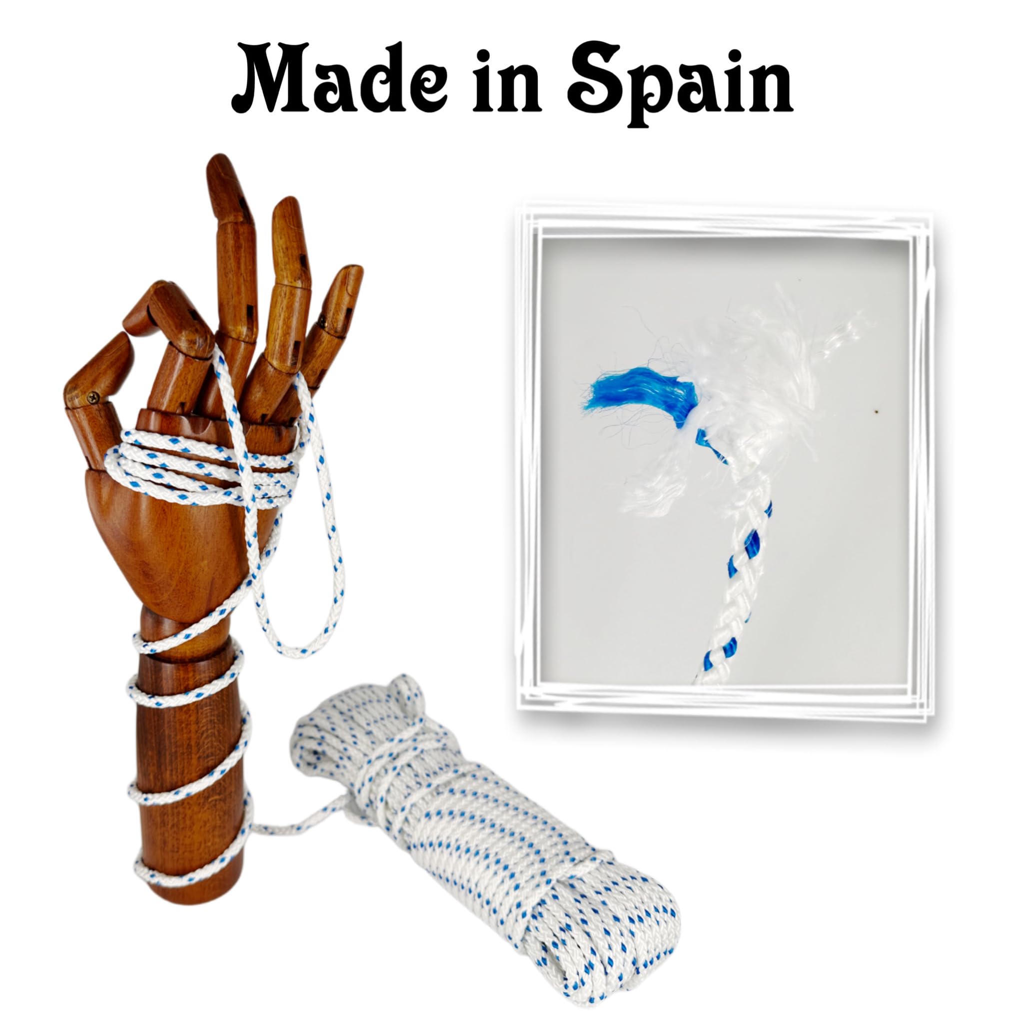 Polyester Rope Cord. Paracord. Braided High-Tenacity Nylon Cord. 5MM * 25M, Made in Spain. White with Blue - Image 2
