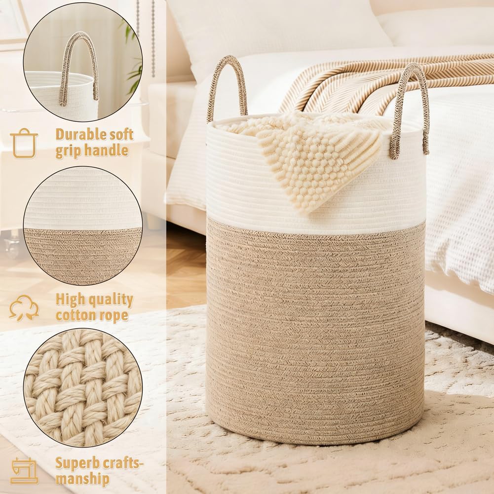 Cesto portabiancheria in corda di cotone, 46 cm di larghezza x 61 cm di altezza, per giocattoli/panni sporchi, organizer decorativo alto per camera da letto, cameretta dei bambini