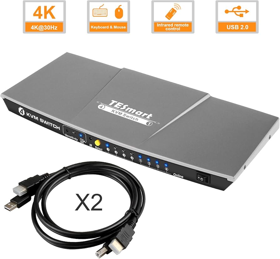 TESmart 4 Port HDMI KVM Switch 4K Ultra HD 3840x2160@30Hz | 4x1