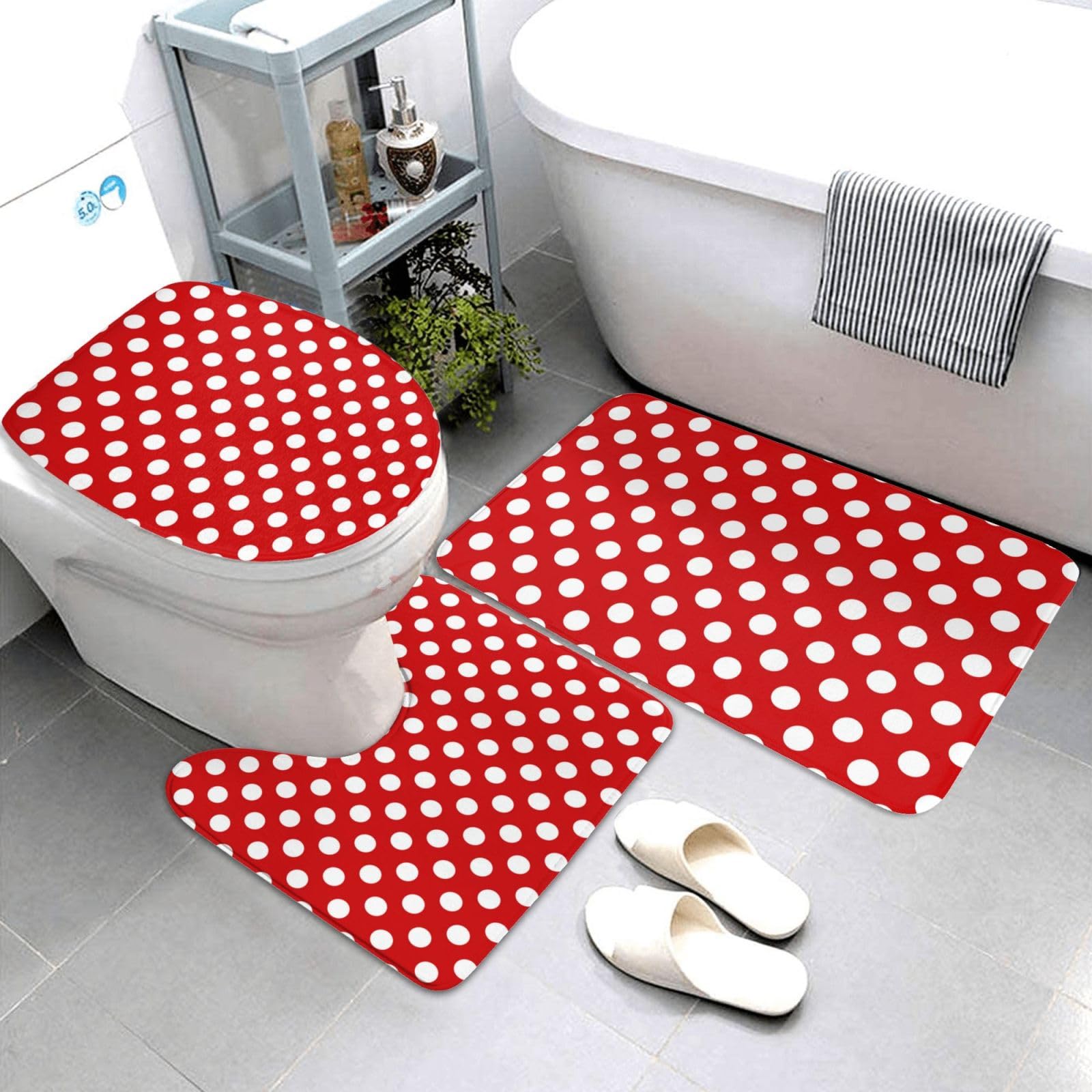Tapis de salle de bain absorbant lavable lot de 3 avec tapis de WC à pois