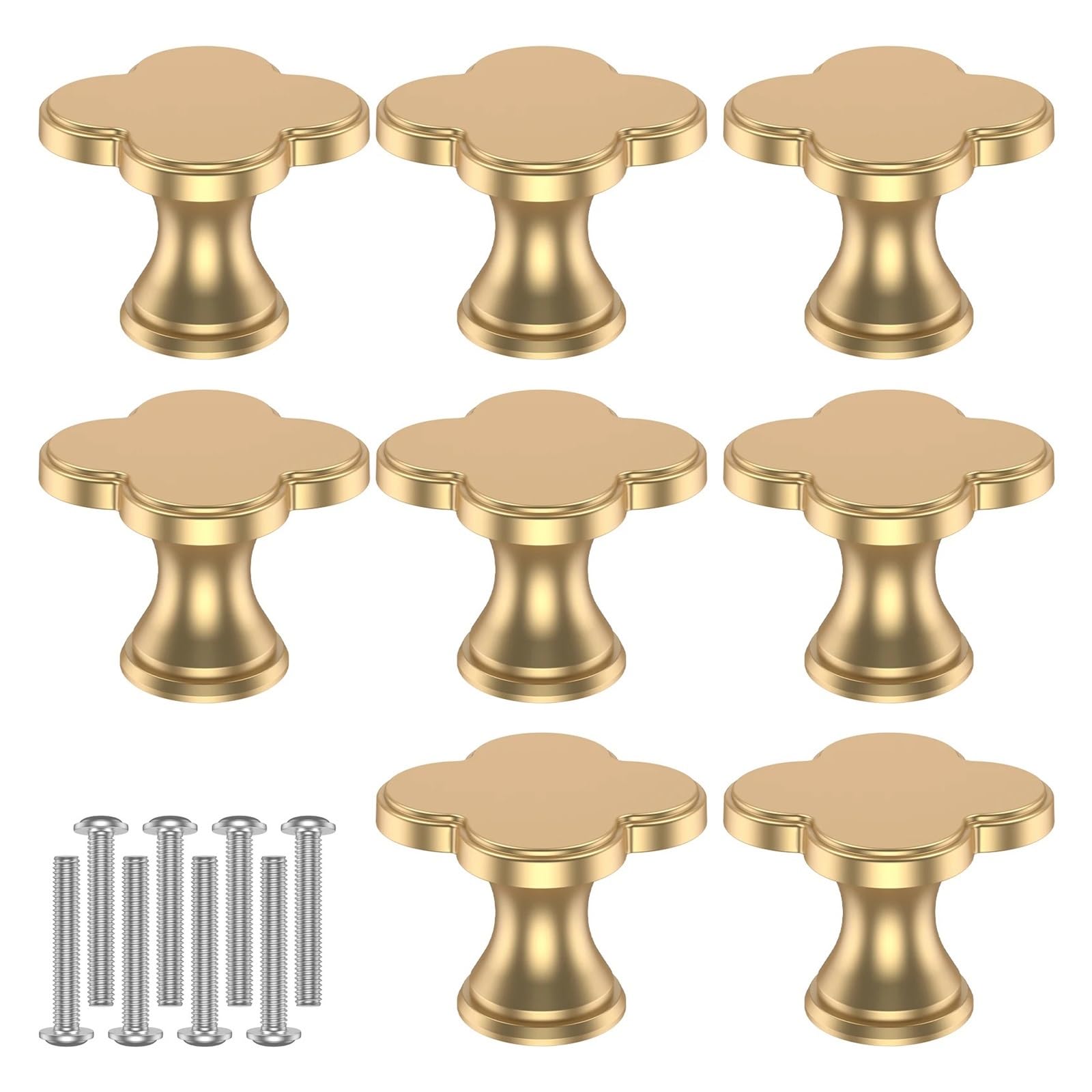 Mkyyioed Gold Knobs For Cupboards 8Pcs Four Leaf Clover Cabinet Knobs With Screws Zinc Alloy Dresser Single Hole Drawer Pulls Elegant(Gold)