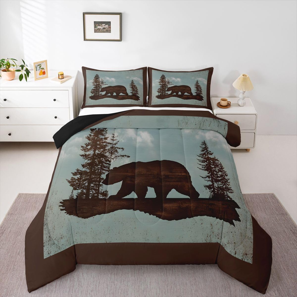 Juego de ropa de cama de oso de diseño retro occidental y edredón matrimonial de alta resistencia