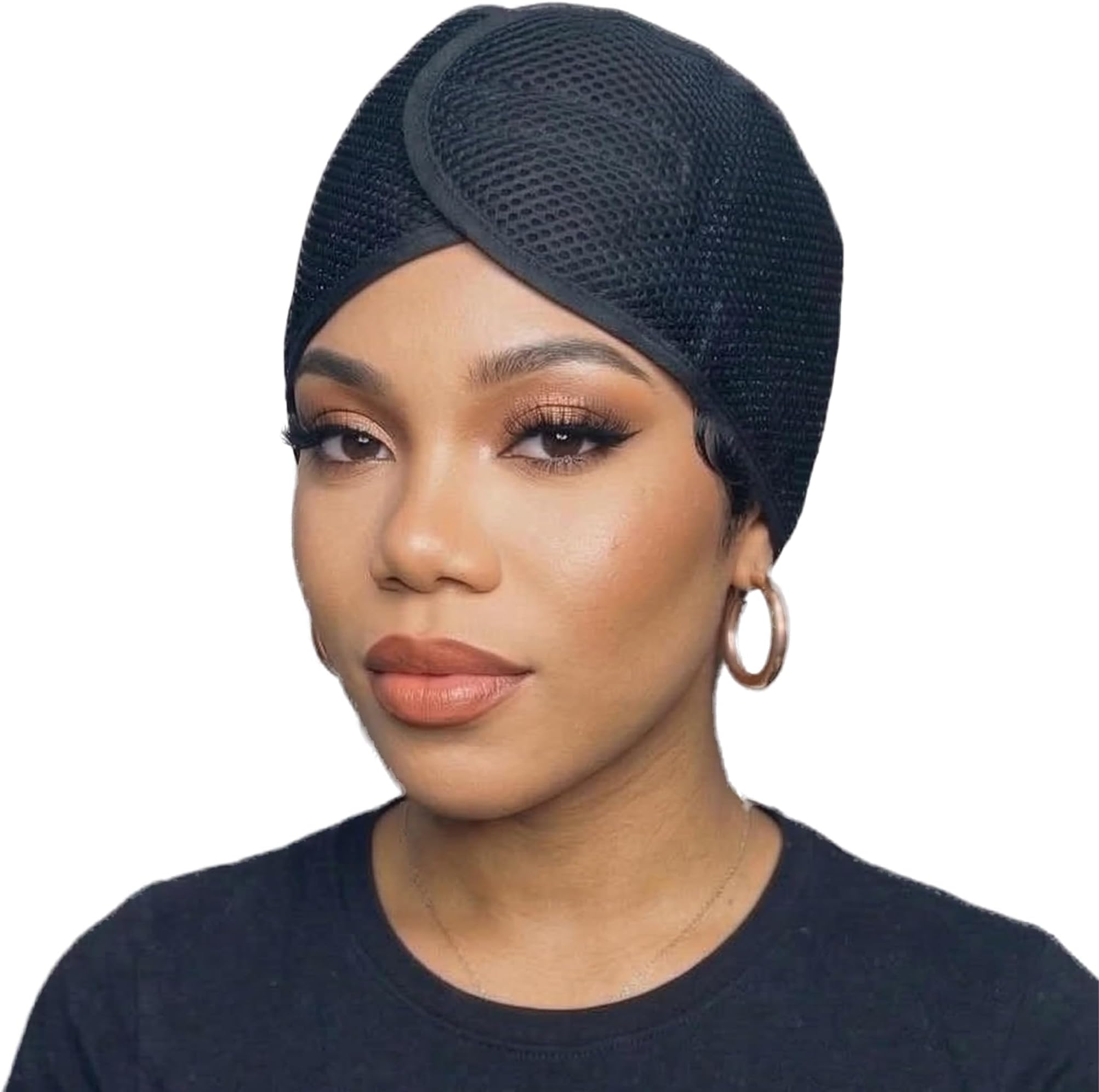 DONNA Deluxe Foam Mesh Wrap – Olive Oil + Vitamin E Treated Hair Wrap for Women, Adjustable Head Wrap, Breathable Mesh & Soft Foam Padding for Sleep or Styling, Black