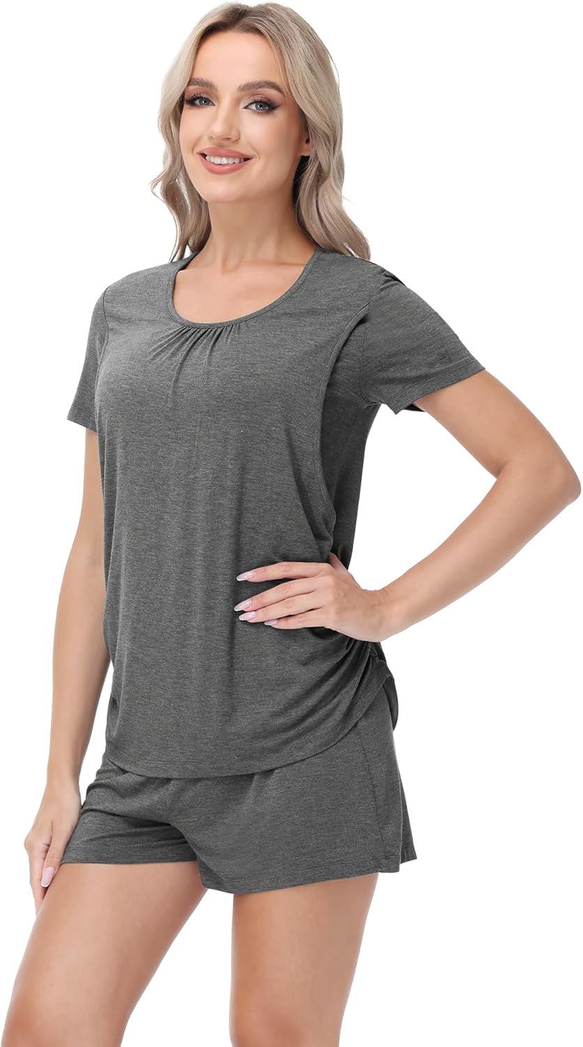Women's Maternity Pajamas Set Viscose from Bamboo Pjs for Breastfeeding Short Sleeve Nursing Loungewear S-XXL