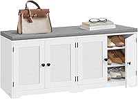 VASAGLE 3-Tier Shoe Storage Bench with Cushion, Entryway Organizer w/ Padded Seat, Doors & Adjustable Shelves, 47.6" Wide, Cloud White/Dove Gray ULSB048WB01