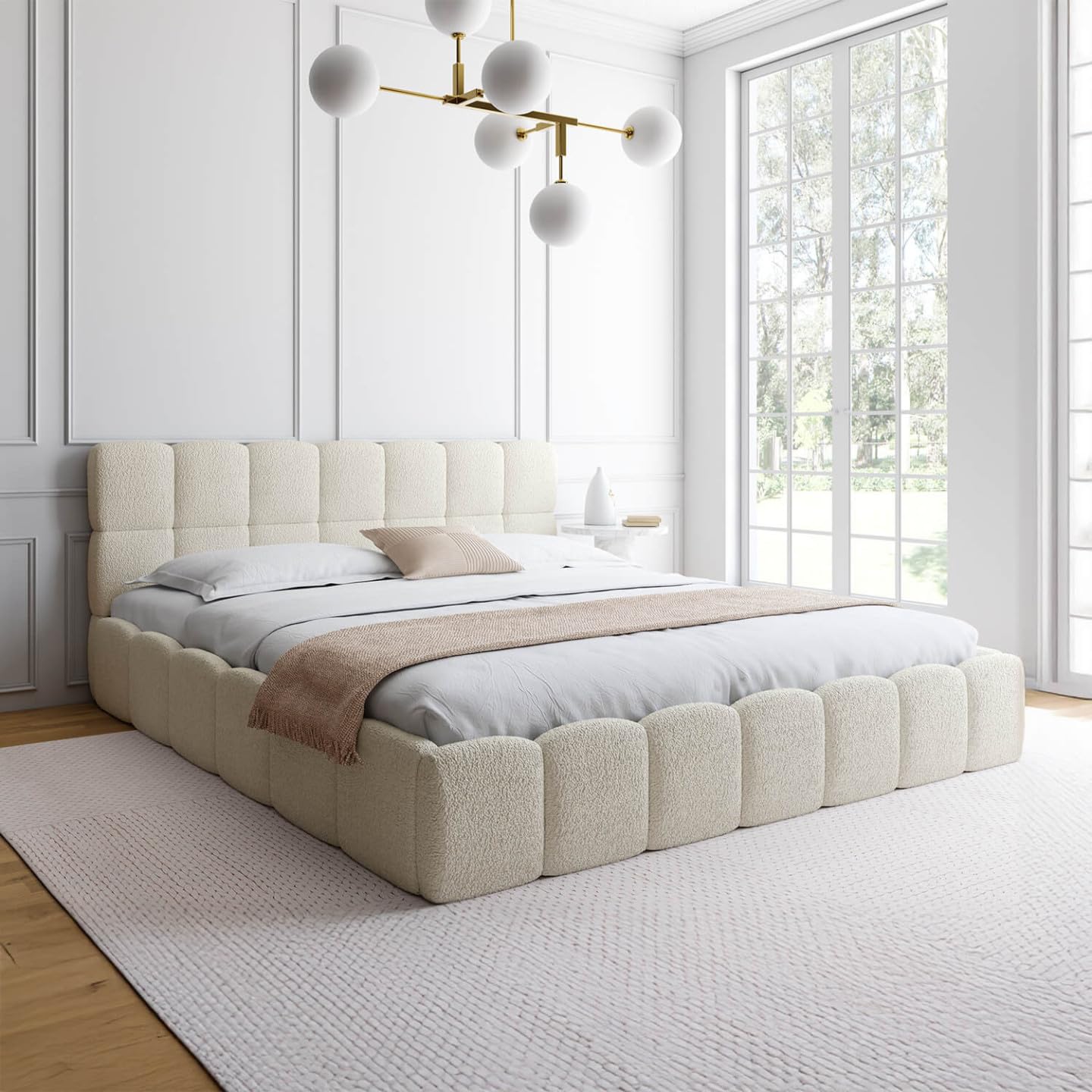 IDMarket - Lit Coffre Double Nuage 180 x 200 cm Bouclette Blanc